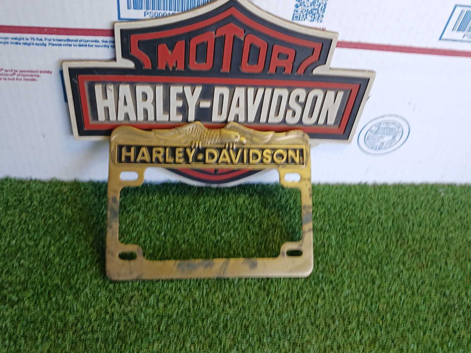 Vintage Harley Davidson Motorcycle License Plate Frame Winged Eagle Solid Brass