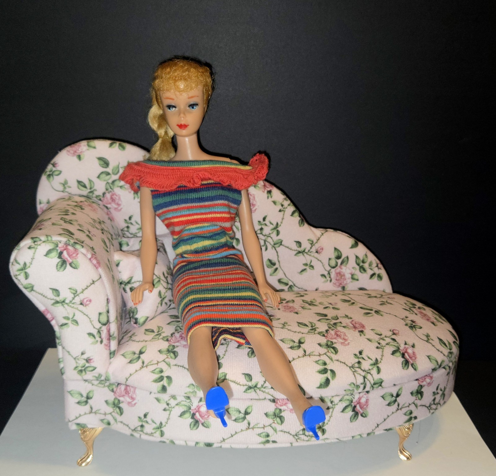 Authentic Vintage 1964 Blonde Braided Ponytail Barbie Doll, Pak Outfit, OT Shoes