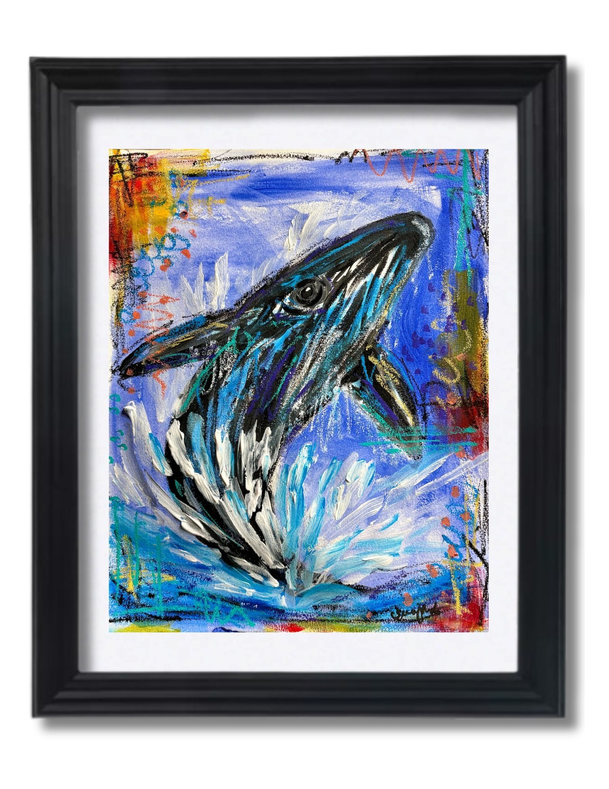 Guajardo Art Original 14x11 Neo Expressionist Humpback Whale Breaching Painting