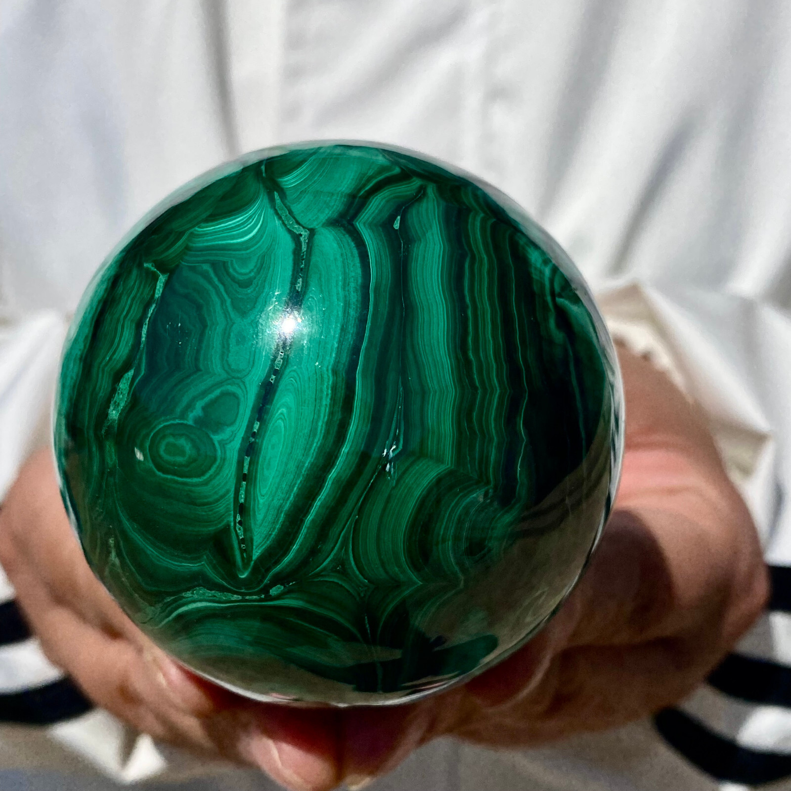 1.4LB Rare Natural Malachite quartz hand Carved sphere Crystal Healing polishing
