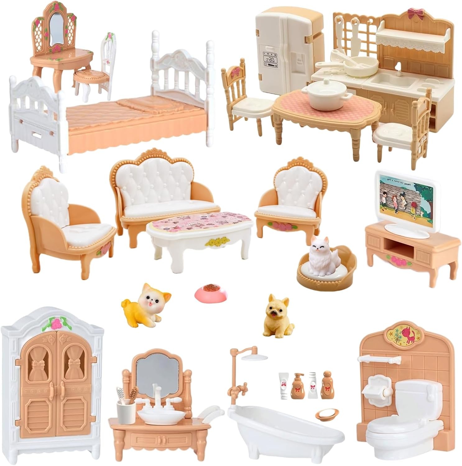 36Pcs Dollhouse Furniture Set,Miniature 1:12 Scale Dolls House Accessories with 36Pcs Dollhouse Furniture Set,Miniature 1:12 Scale Dolls House Accessories with