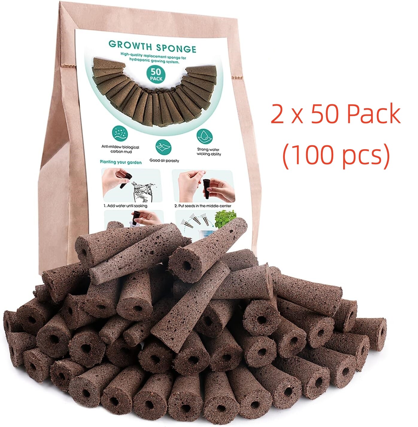 Grow Sponge Hydroponics Replacement Seed Starter Pods Plug Root Growth Kit
