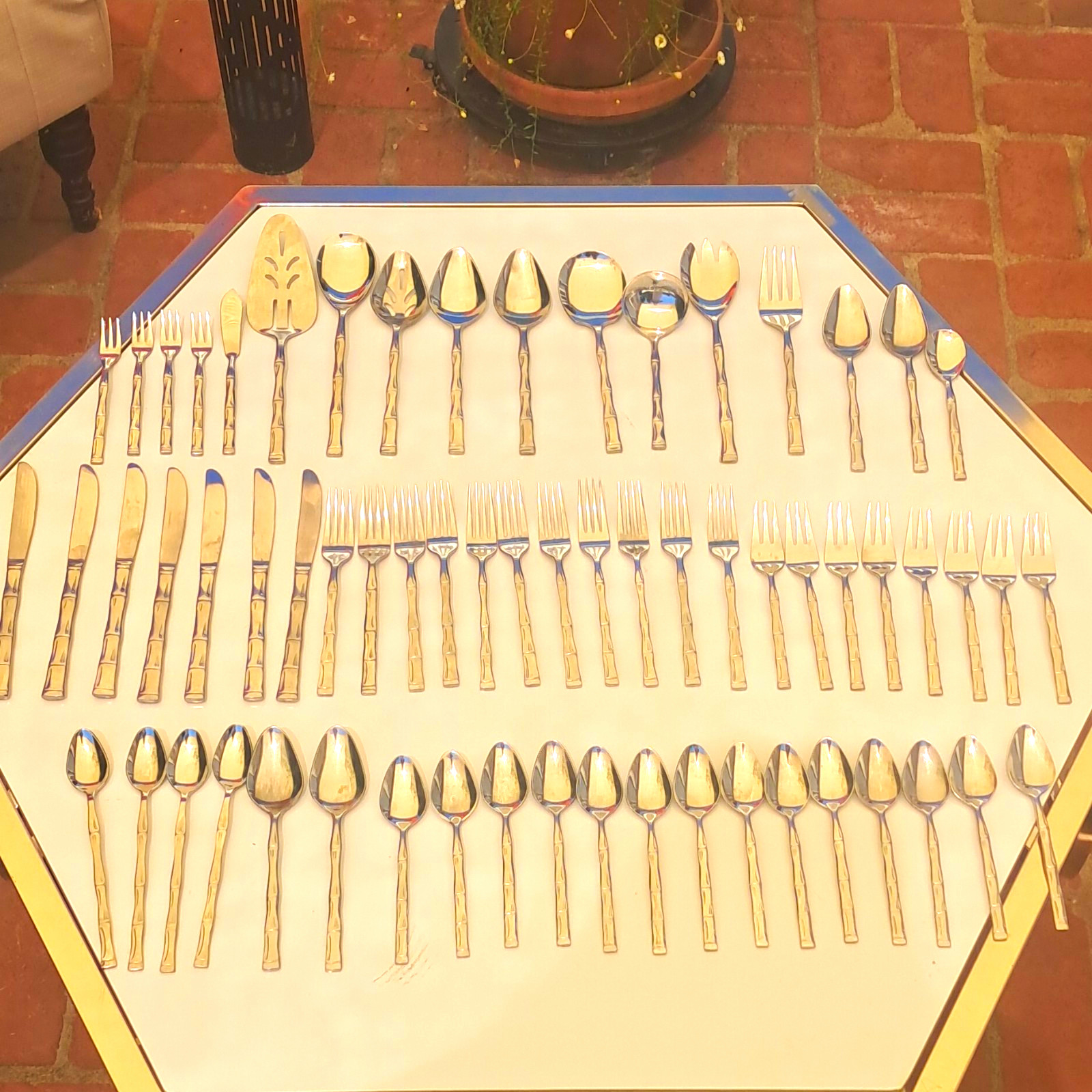 VTG Sunshine Bamboo Stainless KOREA  Handle Flatware Set, 61 pc