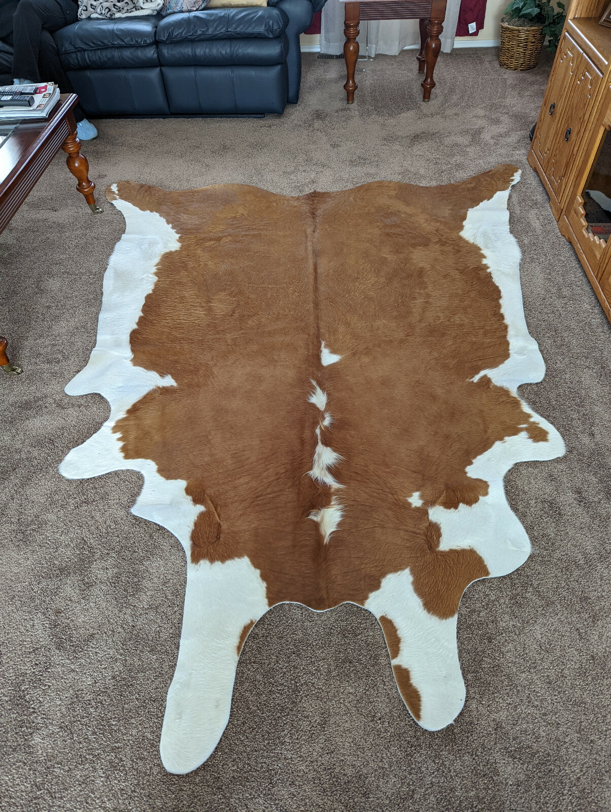 Linon Home Decor rug-RN#127736 Brown/White special Cowhide Rug 6.8\'x5.4\' NEW