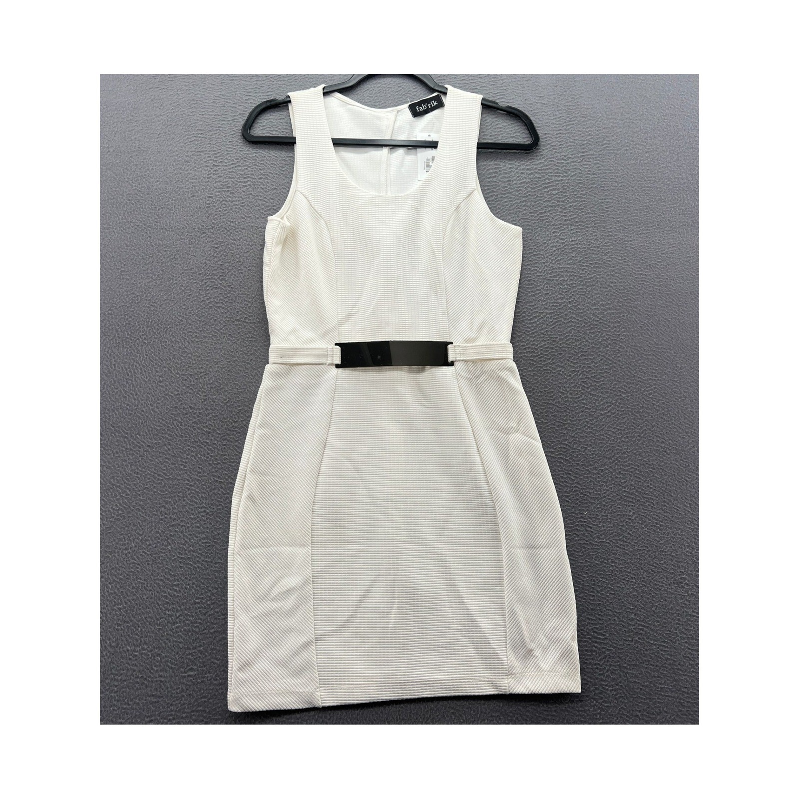 Fab\'rik Dress Womens M White Textured Waffle Knit Sheath Metal Waist Plate