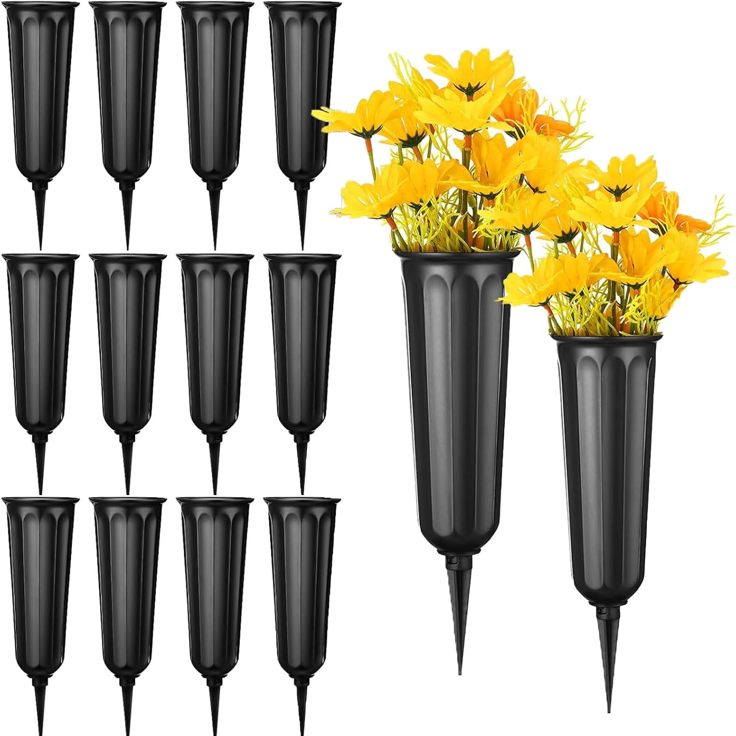 12 Pack Memorial Flower Vase Plastic Cemetery Vases with Spikes Cemetery
