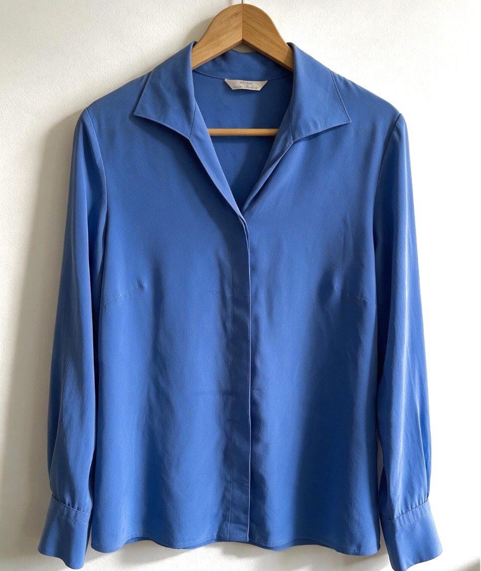Vintage St Michael Minimalist Periwinkle Blue Silky Blouse 90s.  Size 12