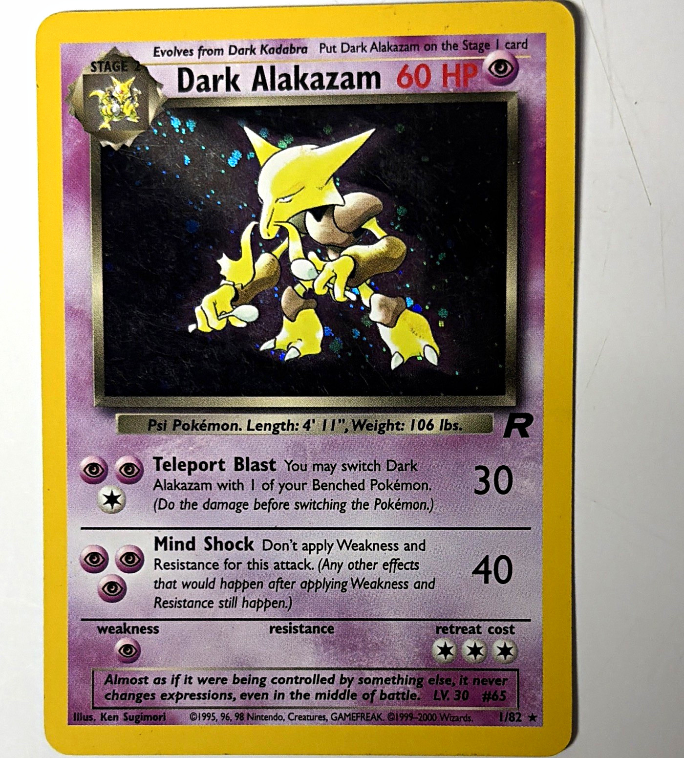 Wizards of the Coast Pokemon TCG Team Rocket Holo Dark Alakazam 1/82
