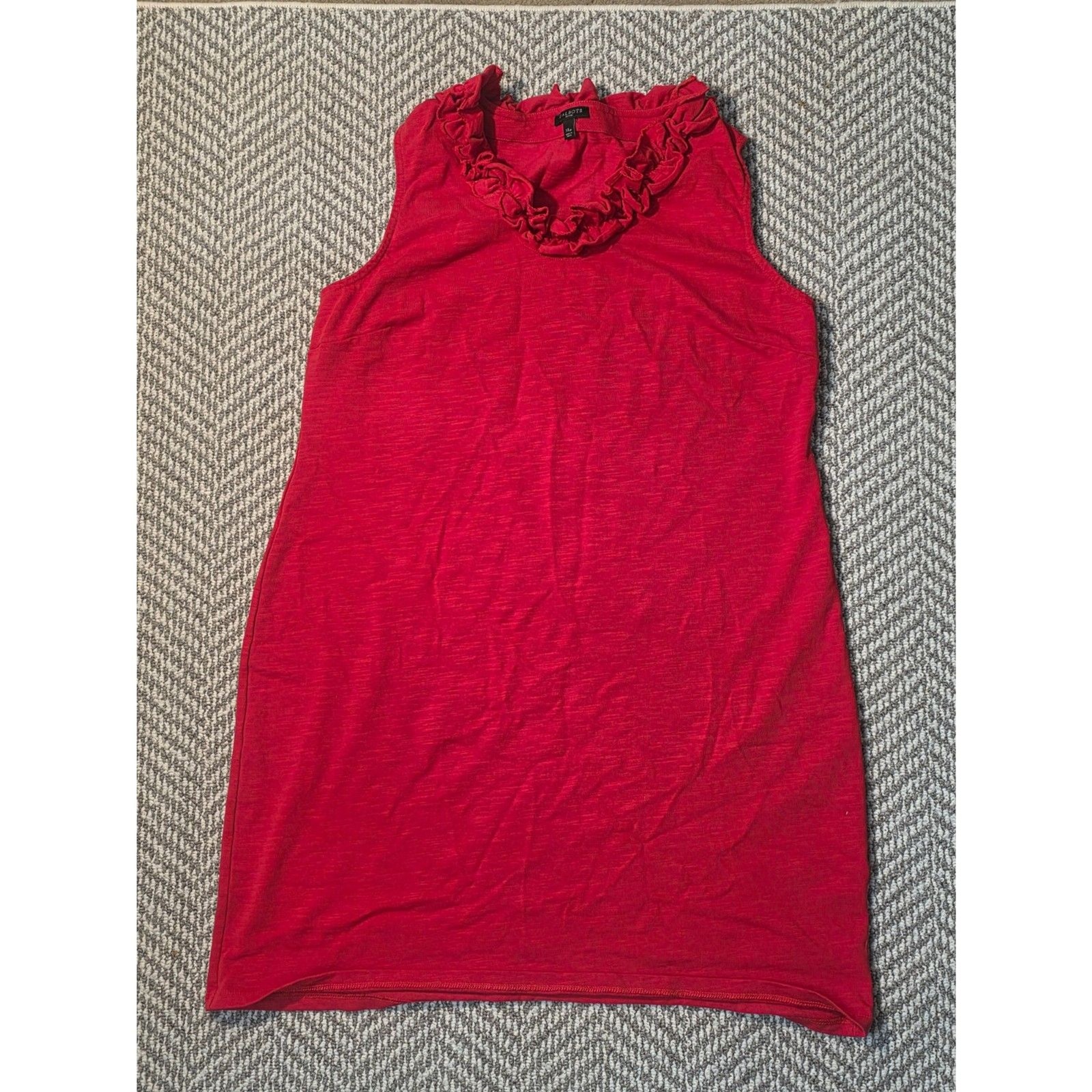Talbots Petites XLp Red Ruffle Neck Sleeveless Slub Knit Shift Dress Size XLP Talbots Petites XLp Red Ruffle Neck Sleeveless Slub Knit Shift Dress Size XLP