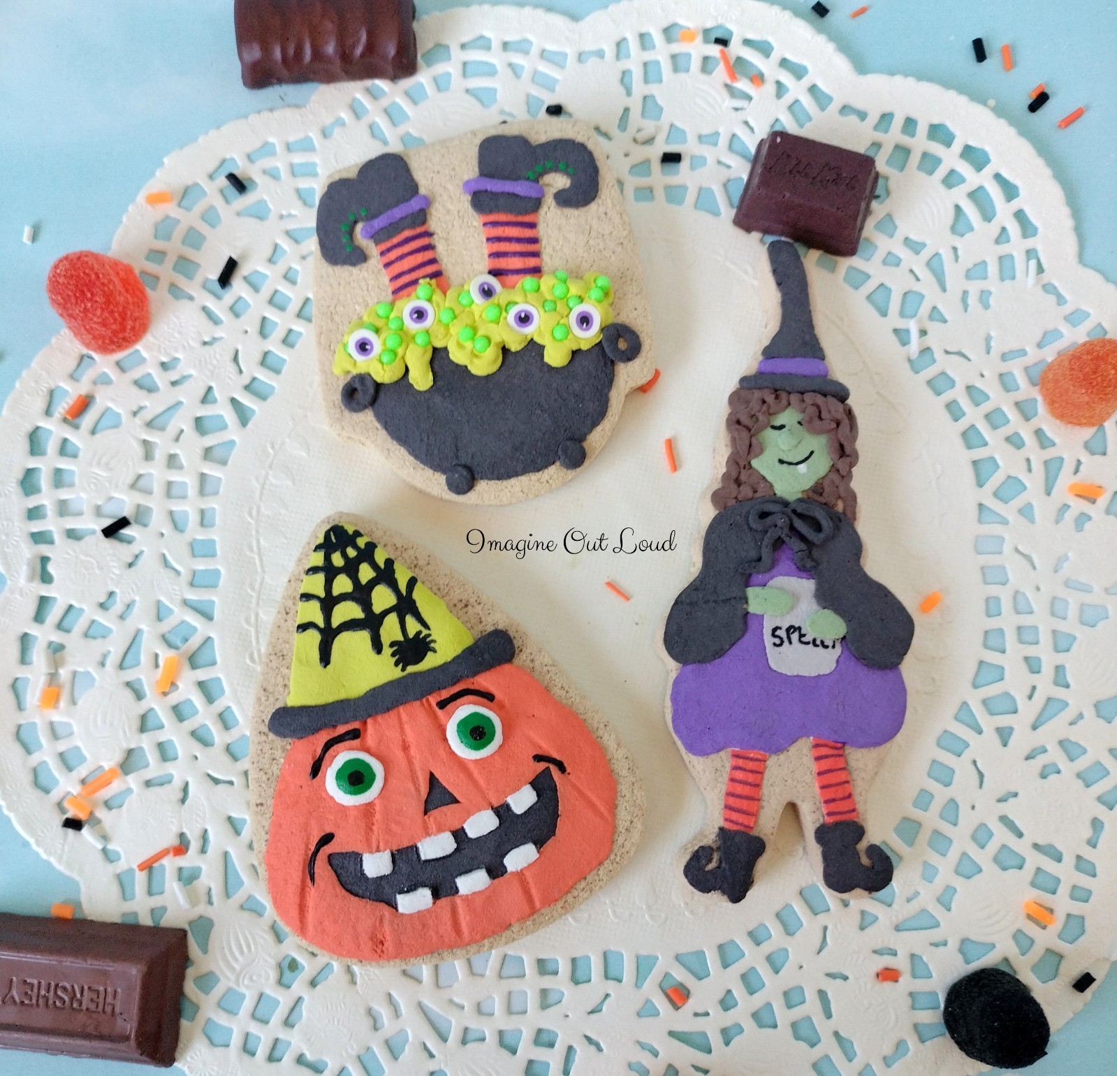 Fake Sugar Cookie Halloween Kitchen  Faux Witch, Cauldron, Pumpkin