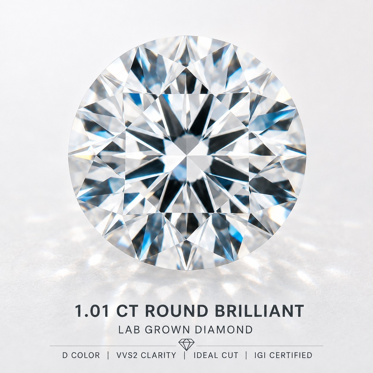 1.01 Ct Lab Grown Diamond Round D VVS2 Ideal IGI Certified HPHT Loose Diamond