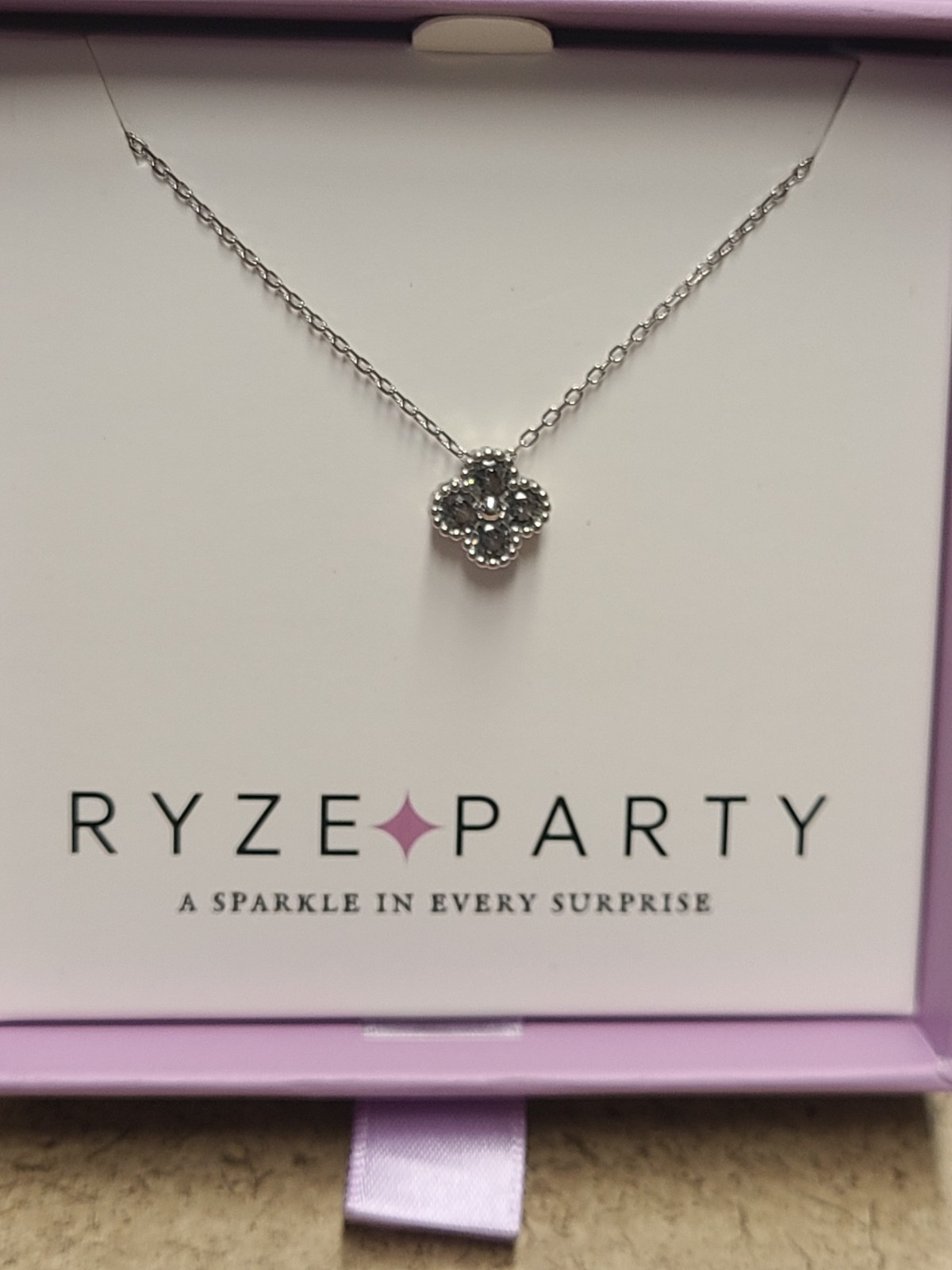 Ryze Party Sterling Silver Frosted Fern Crystal Necklace