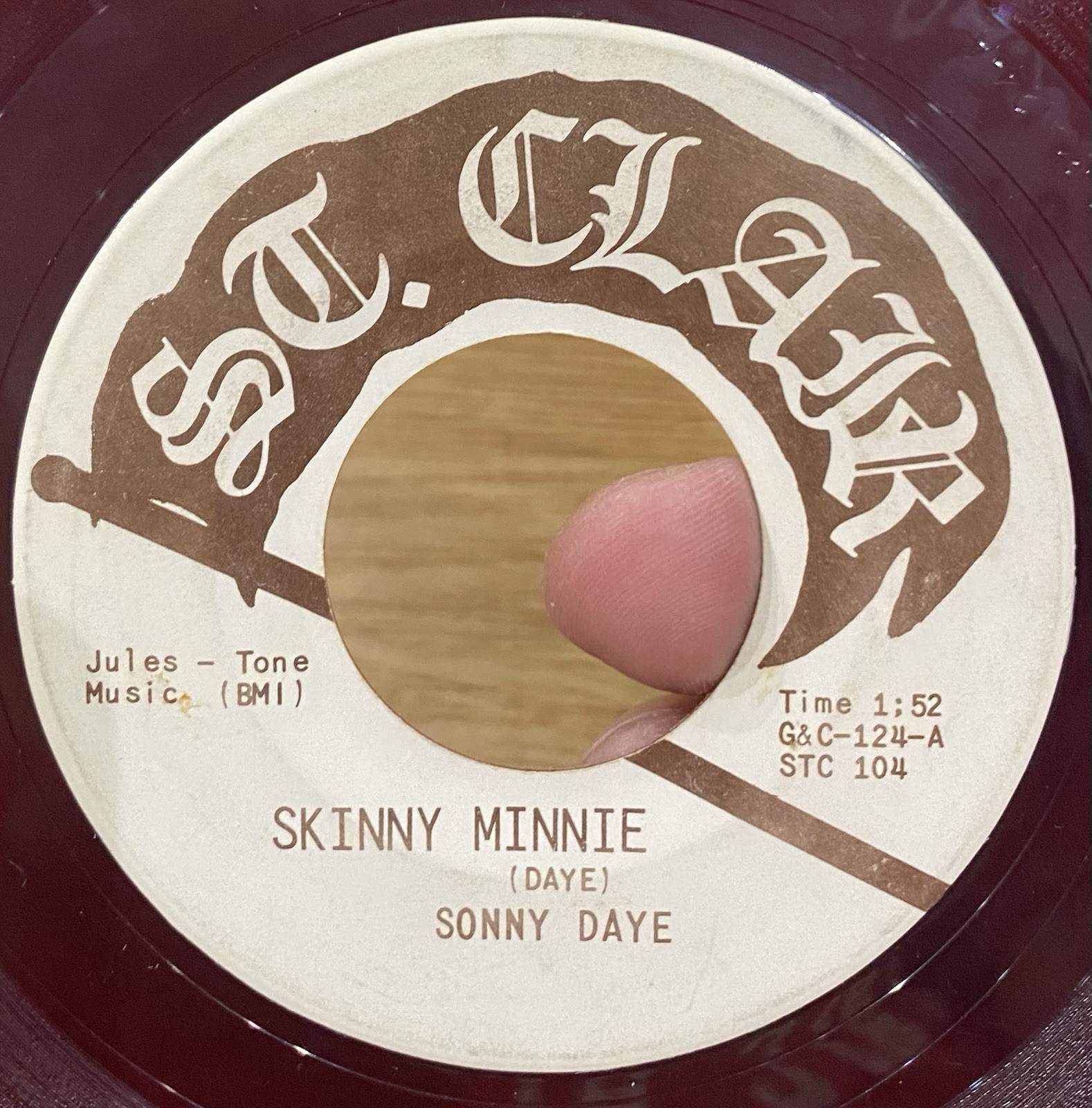 SONNY DAYE Skinny Minnie 45 ST. CLAIR RED Colored Wax ROCKER Doo Wop RARE VG+