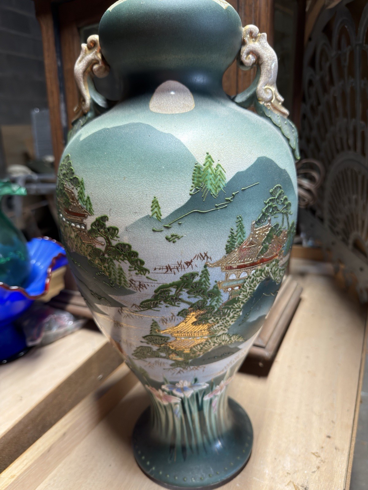Vintage Japanese Vase With Mountain Scenes
