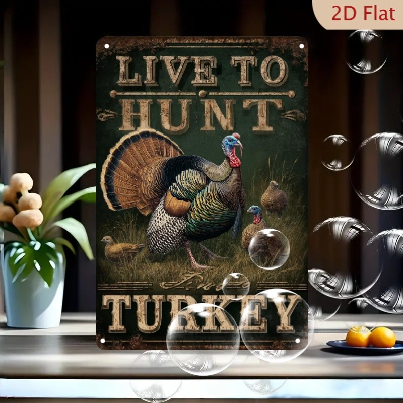 Vintage Farmhouse Turkey Hunting Tin Metal Signs Home Décor 8x12