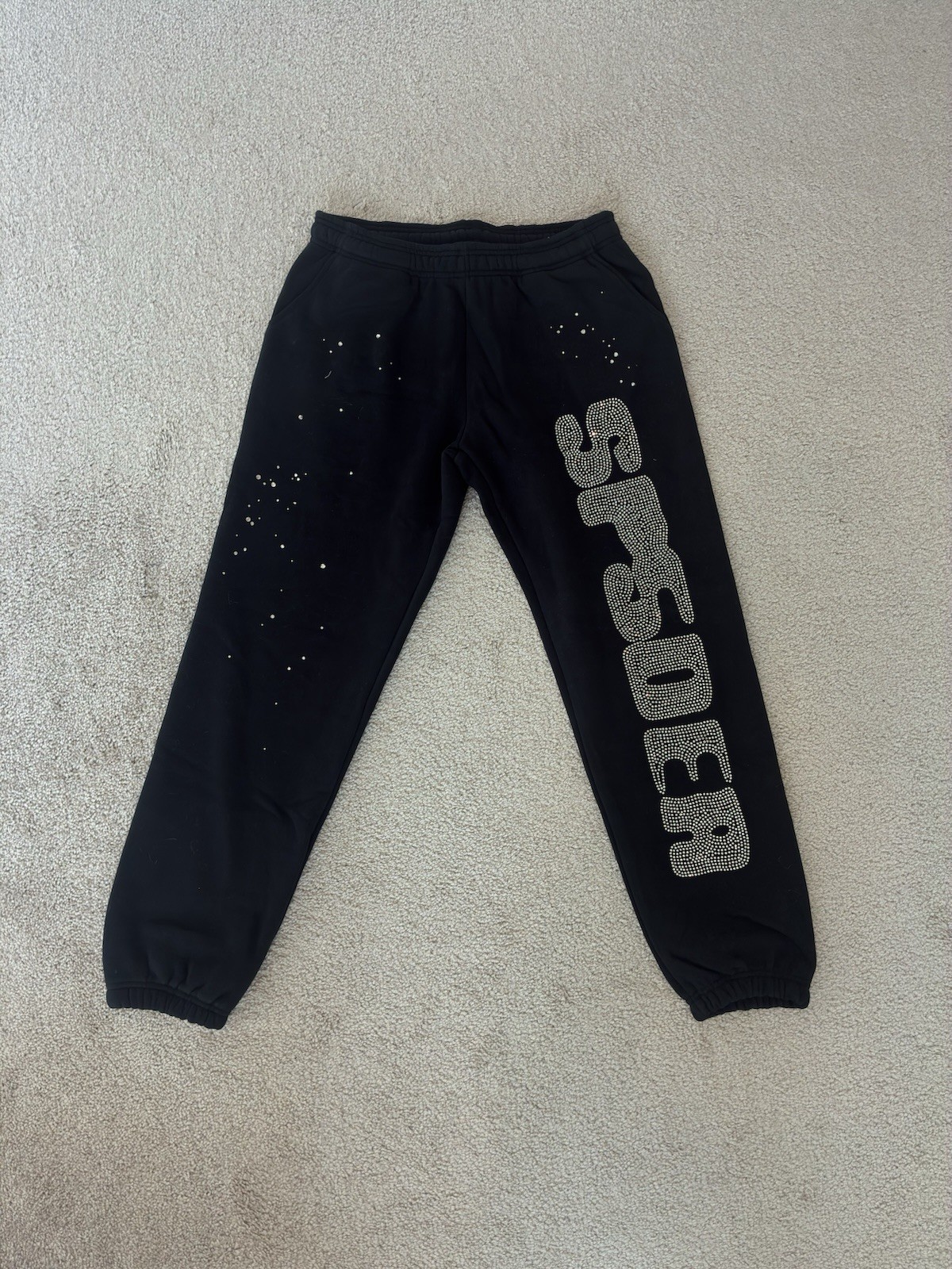 Sp5der Worldwide Black Sweats with VVS Rhinestones Size M