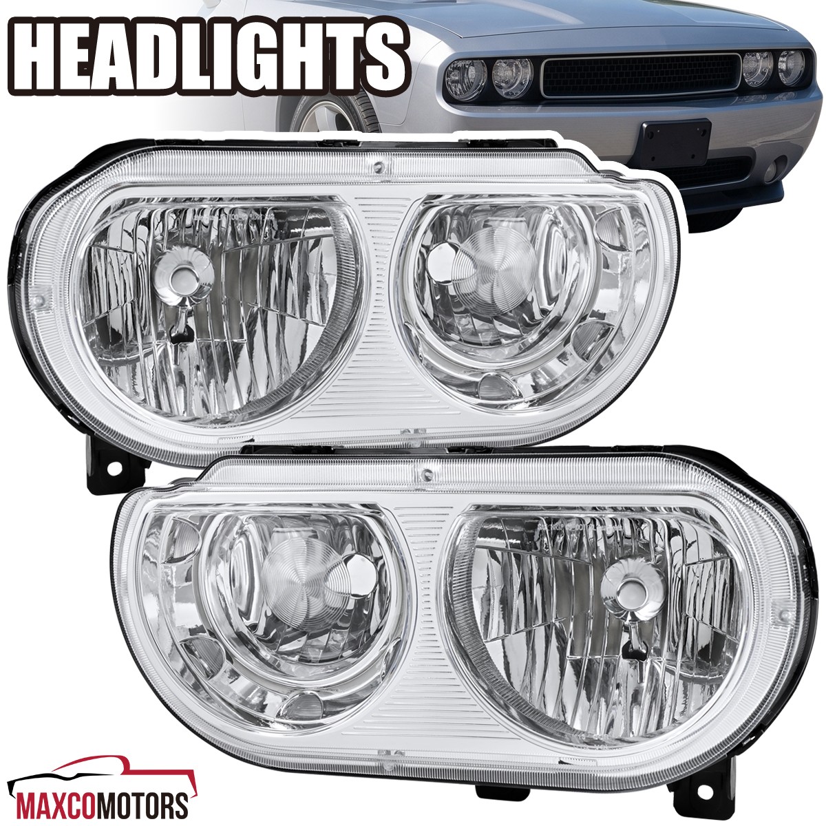 Fits 2008-2014 Dodge Challenger Factory Halogen Headlights Headlamps Left+Right