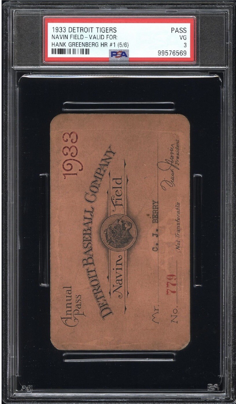 1933 PSA  Ticket Hank Greenberg First HR Detroit Tigers Pass May 6 Vg ⚾️