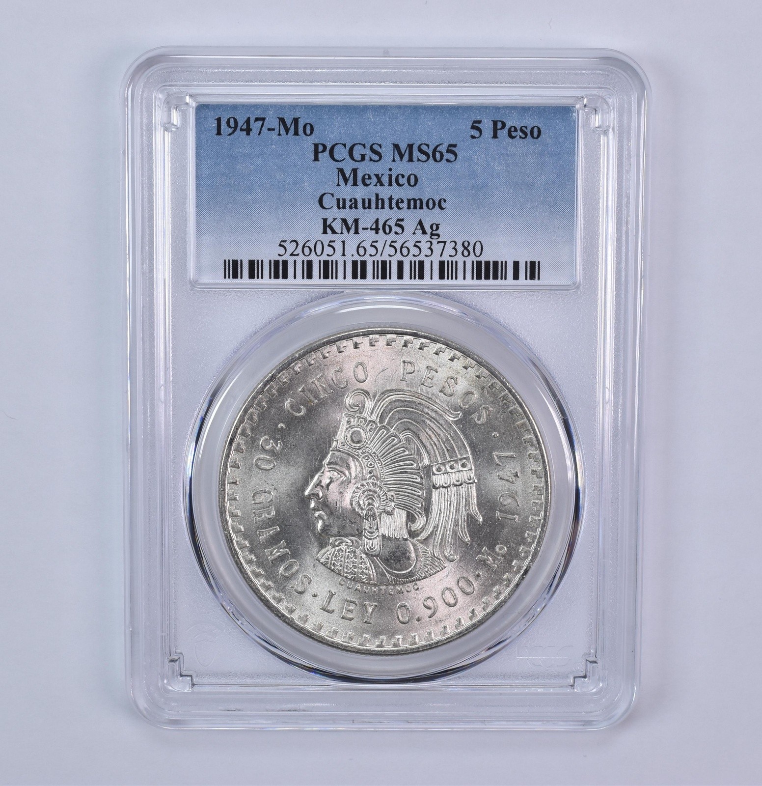 1947 Mo Mexico 5 Pesos Silver Cuauhtemoc KM-465 MS65 PCGS