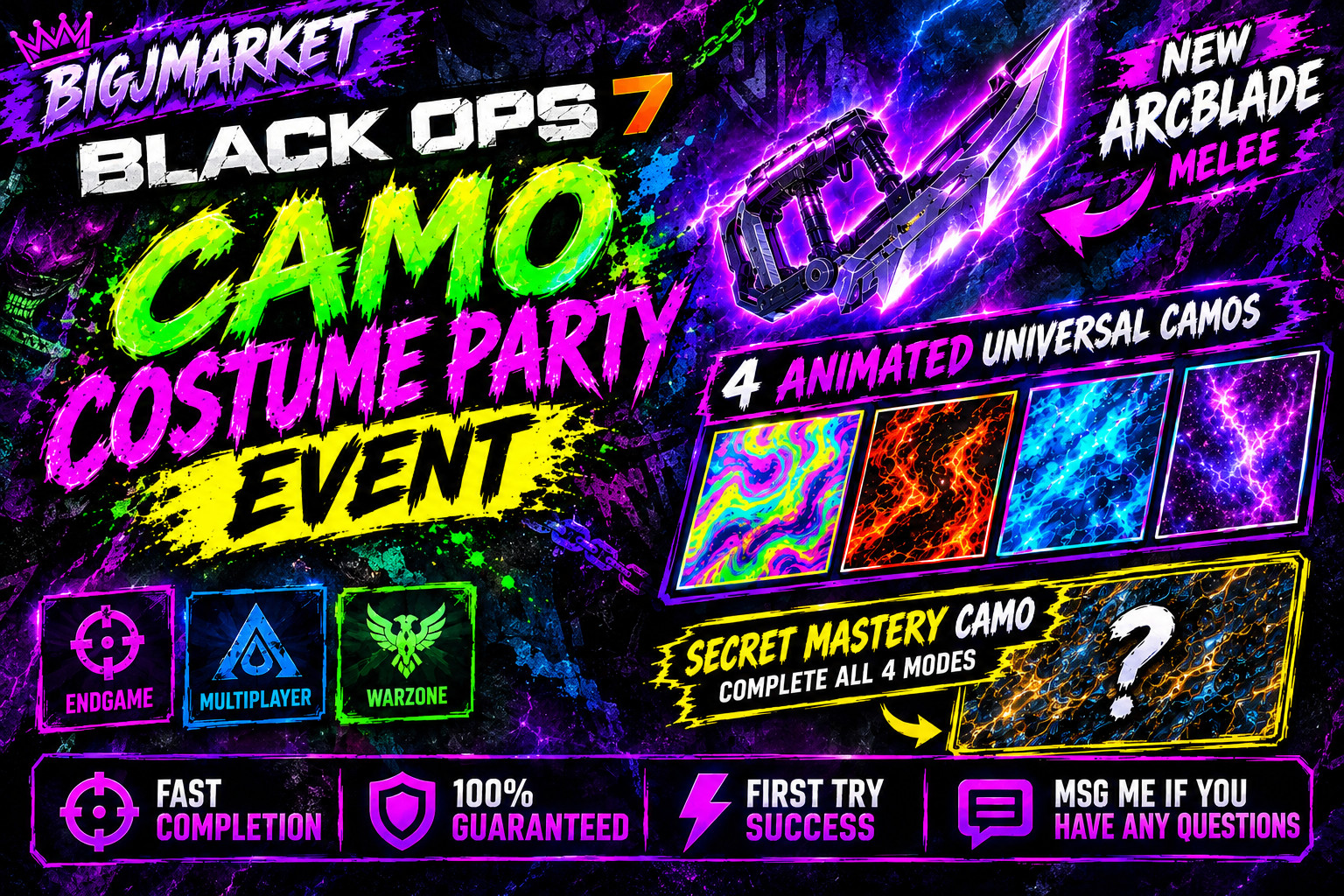 Camo Costume Party Event LTM ALL REWARDS AND CAMOS CARRY BLACK OPS 7 FASTEST