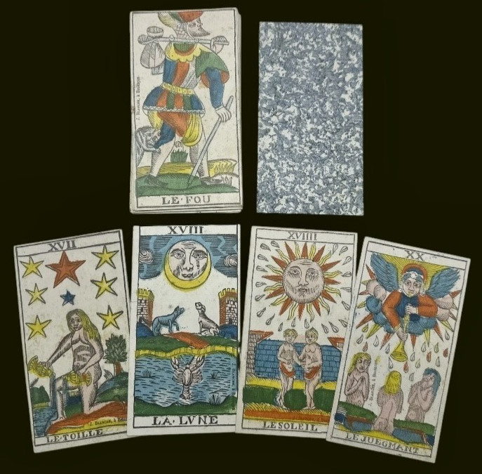 c.1875 Tarot Besançon Blanche 78/78 Cards Complete Antique Deck France Rare VG+