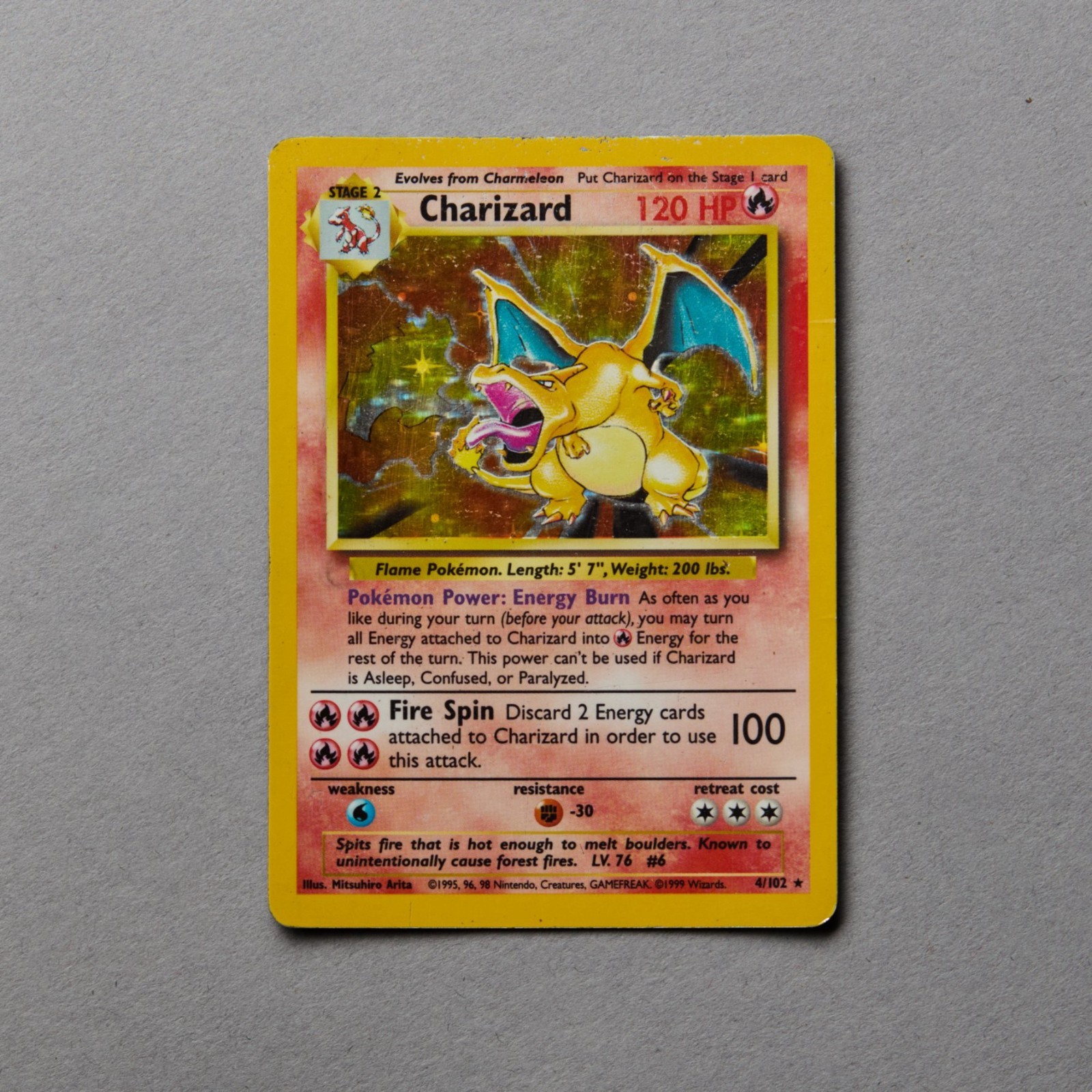 Charizard 4/102 Base Set Holo Pokemon Card Played Heavy Wear