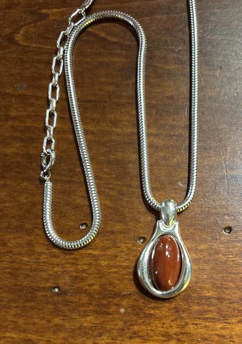 Vintage Grosse Germany Signed Sterling Silver Carnelian Pendant Choker Necklace Vintage Grosse Germany Signed Sterling Silver Carnelian Pendant Choker Necklace