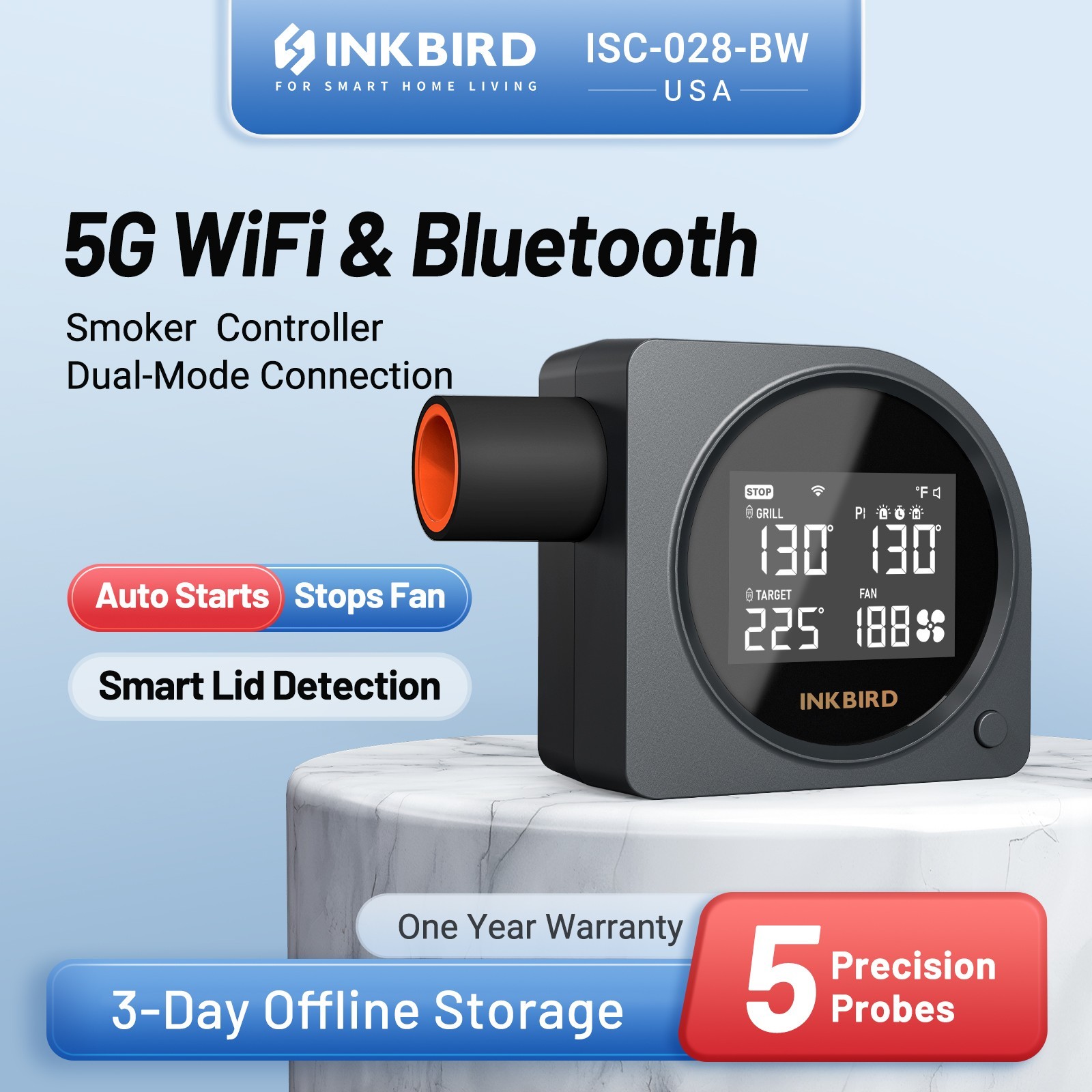 Bluetooth WiFi BBQ Smoker Fan Controller 2.4G/5G App Remote Control US Plug Oven
