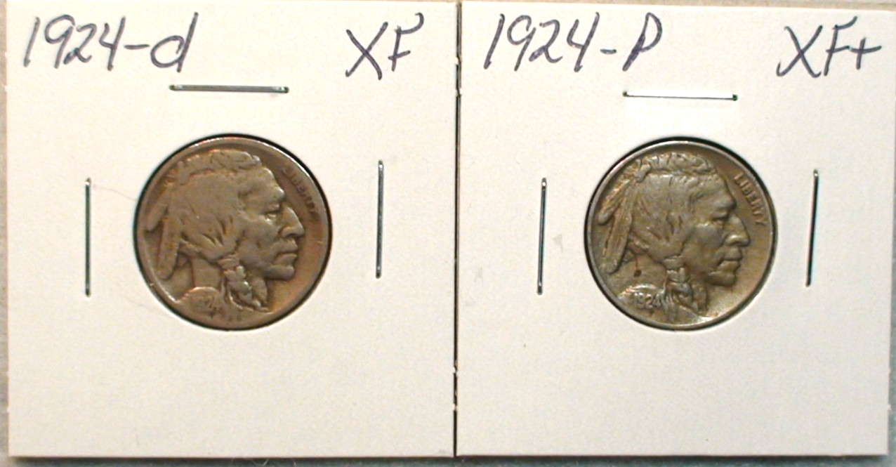 1924 P & D 2 COIN BUFFALO NICKEL  SET  EXTRA FINE 5C Coins BUY IT NOW