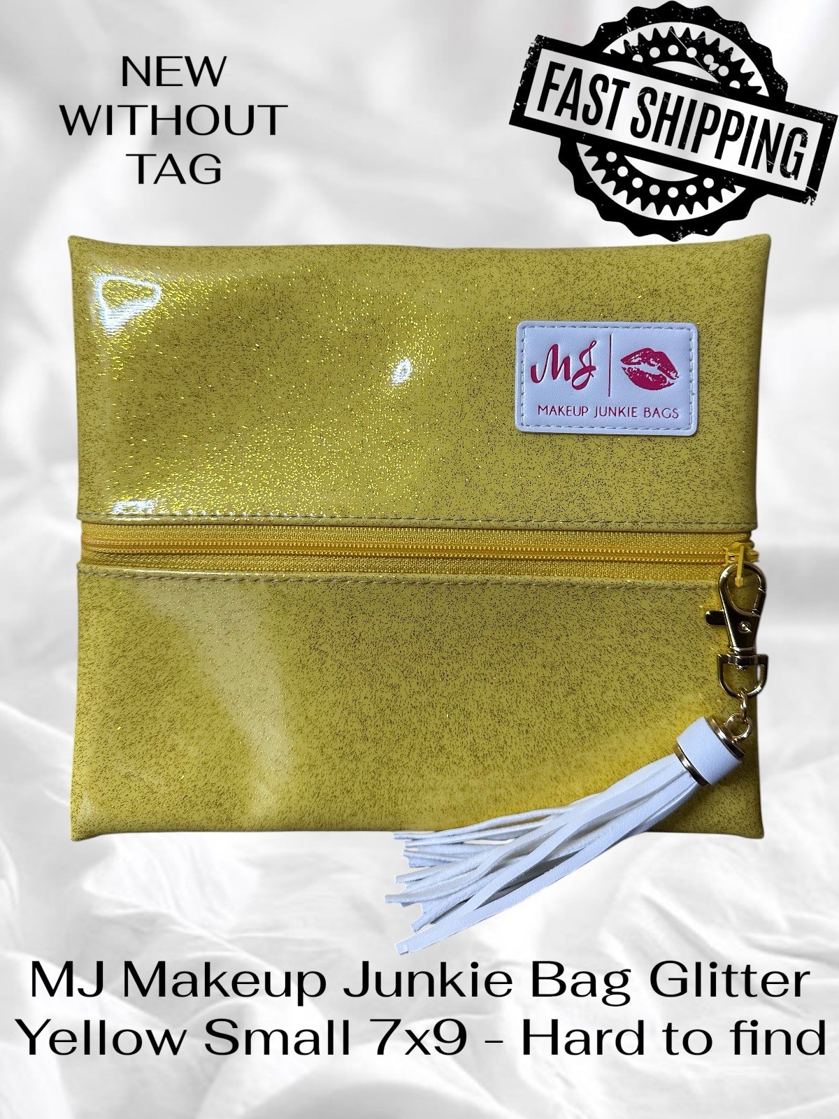 MJ Makeup Junkie Bag Glitter Yellow Small 7x9 - NWOT - HTF - FAST SHIPPING