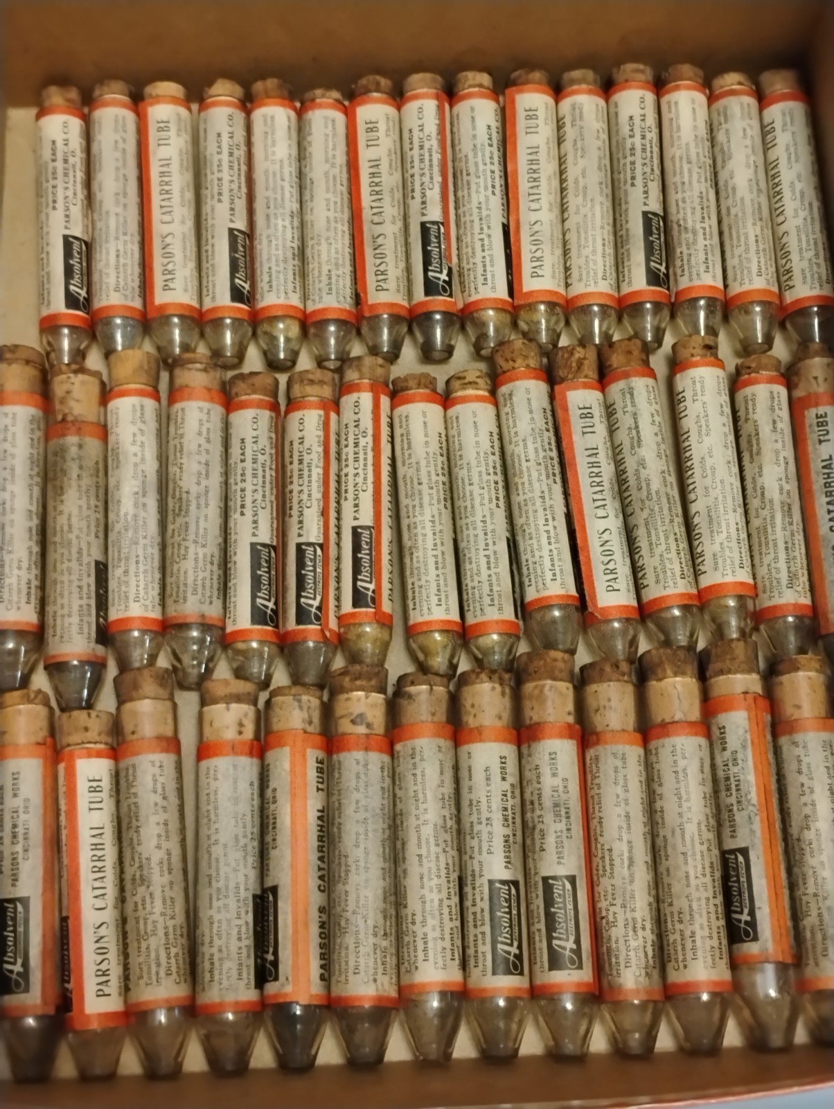 ANTIQUE 1906 QUACK MEDICINE PARSONS CATARRHAL 44 TUBES INHALERS CINCINNATI OH