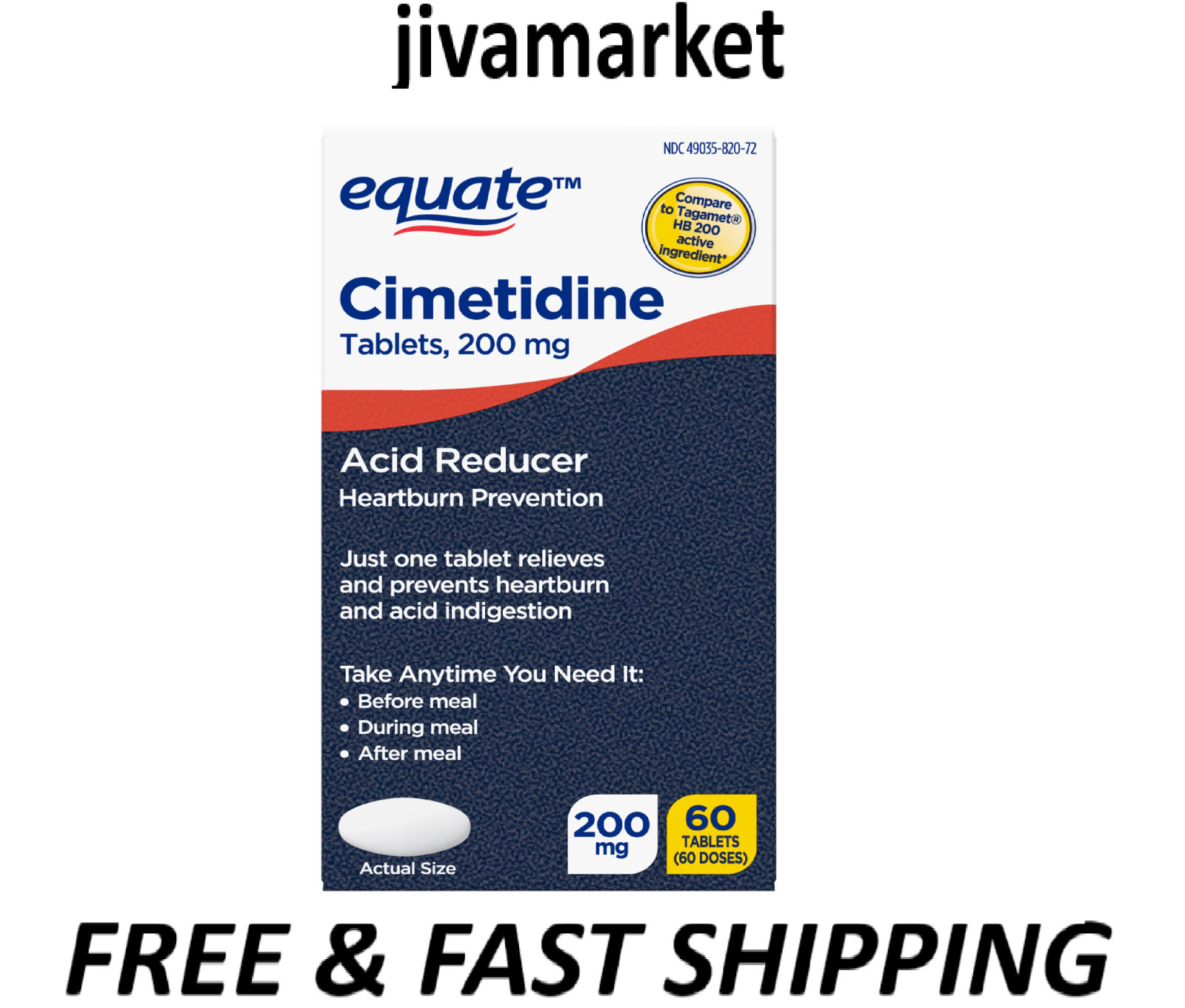 Equate Cimetidine 200mg Tablets Acid Reducer 60 Ct