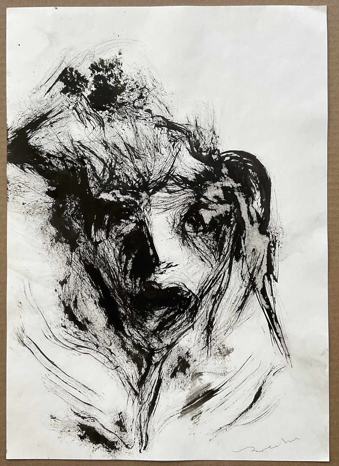 Original Signed French Abstract Ink Drawing on Paper Modern Expressionist Original Signed French Abstract Ink Drawing on Paper Modern Expressionist