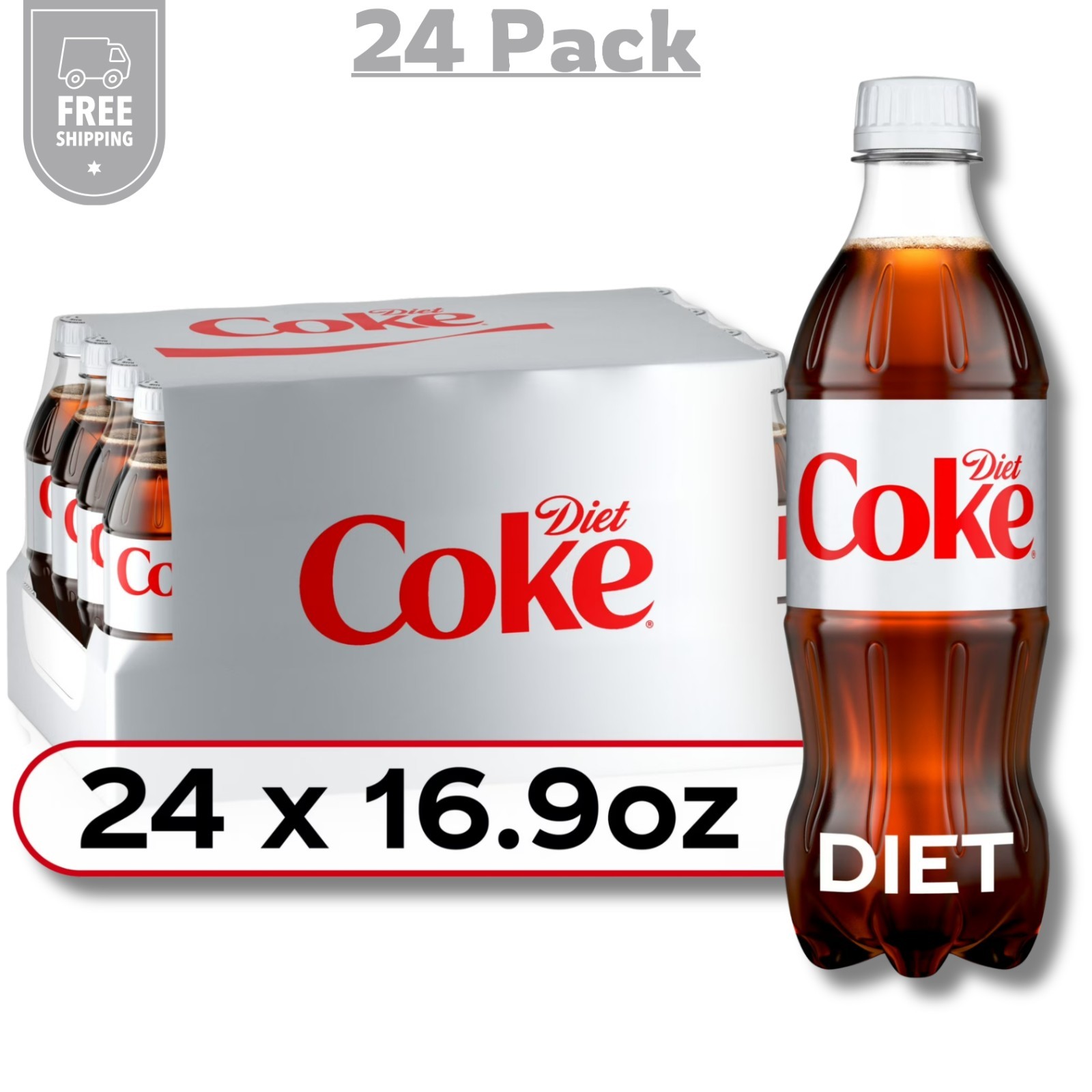 Diet Coke Diet Cola Soft Soda Pop - 16.9 fl oz Bottles, 24 Pack - Drink