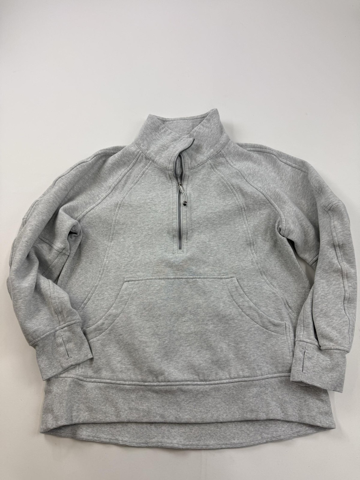 Lululemon Sweatshirt Womens M/L Gray Fleece 1/4 Zip Mock Neck Kangaroo Pocket