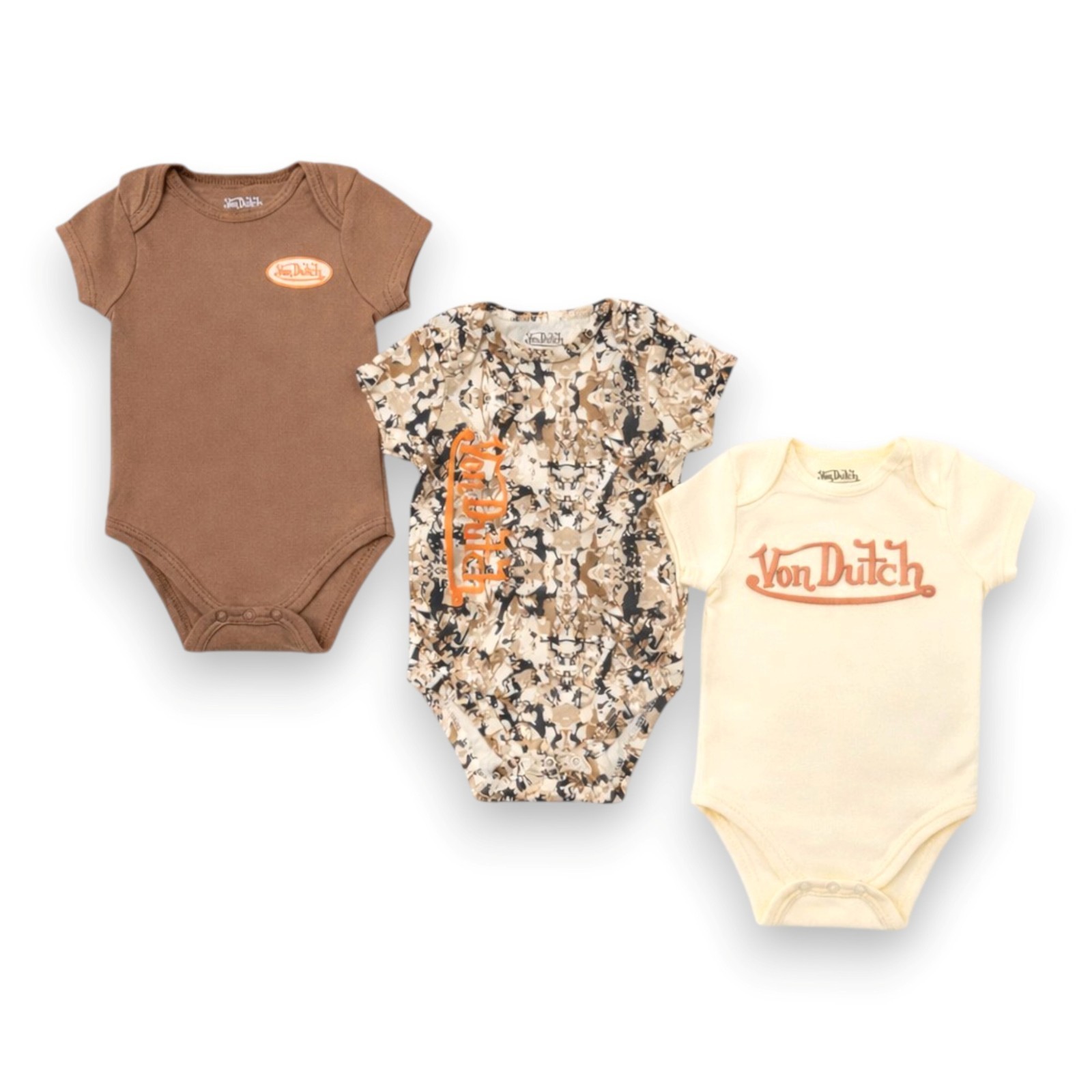 Von Dutch Baby Boys\' 3-Pack Soft Graphic Bodysuit Sets Size NB 3M 6M 9M
