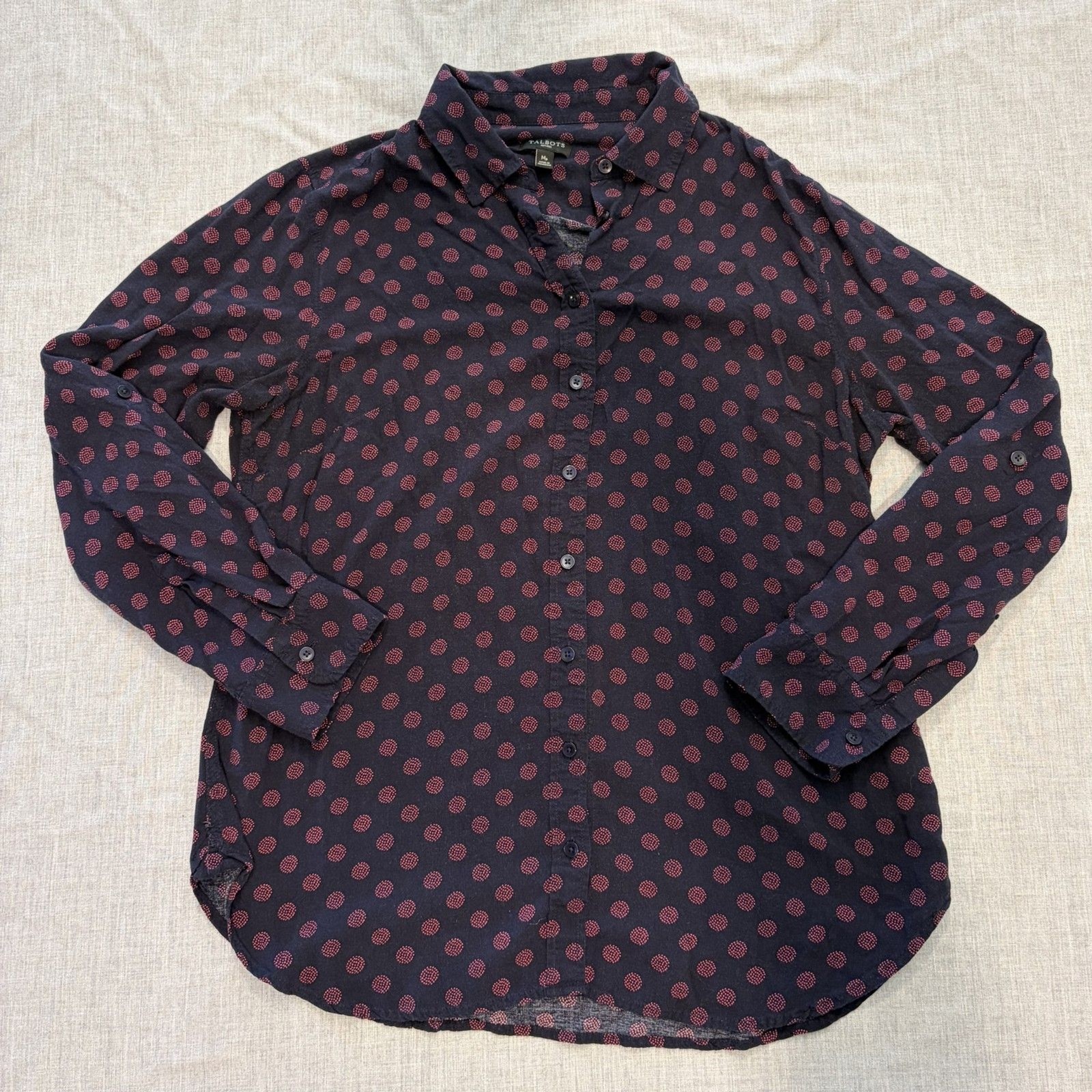 Talbots Petites M Button Up Blouse Long Roll Tab Sleeves
