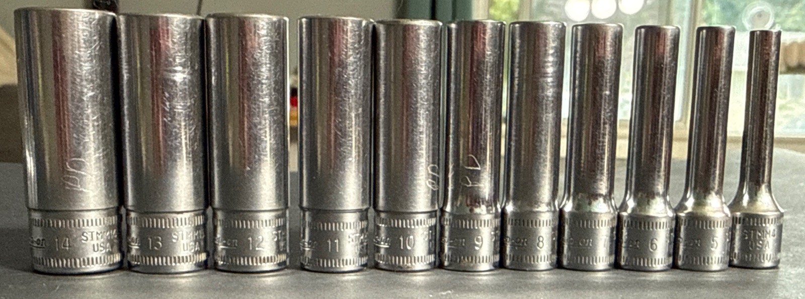 1981 RARE SNAP-ON TOOLS 11pc VINTAGE DEEP METRIC SOCKET SET 6pt STMM 4mm - 14mm