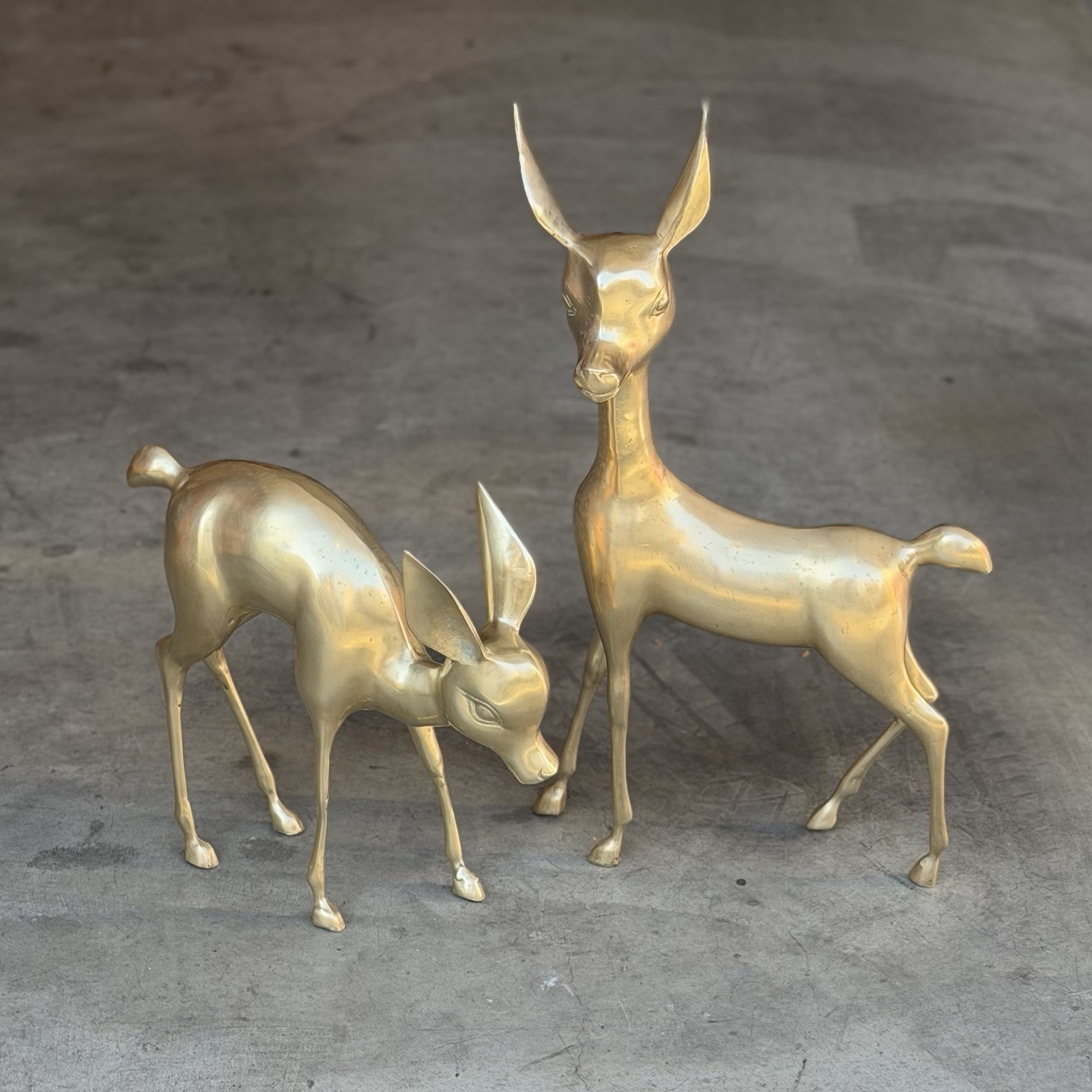 Brass Deer Pair Vintage MCM Hollywood Regency Statues Christmas Gold 22.75
