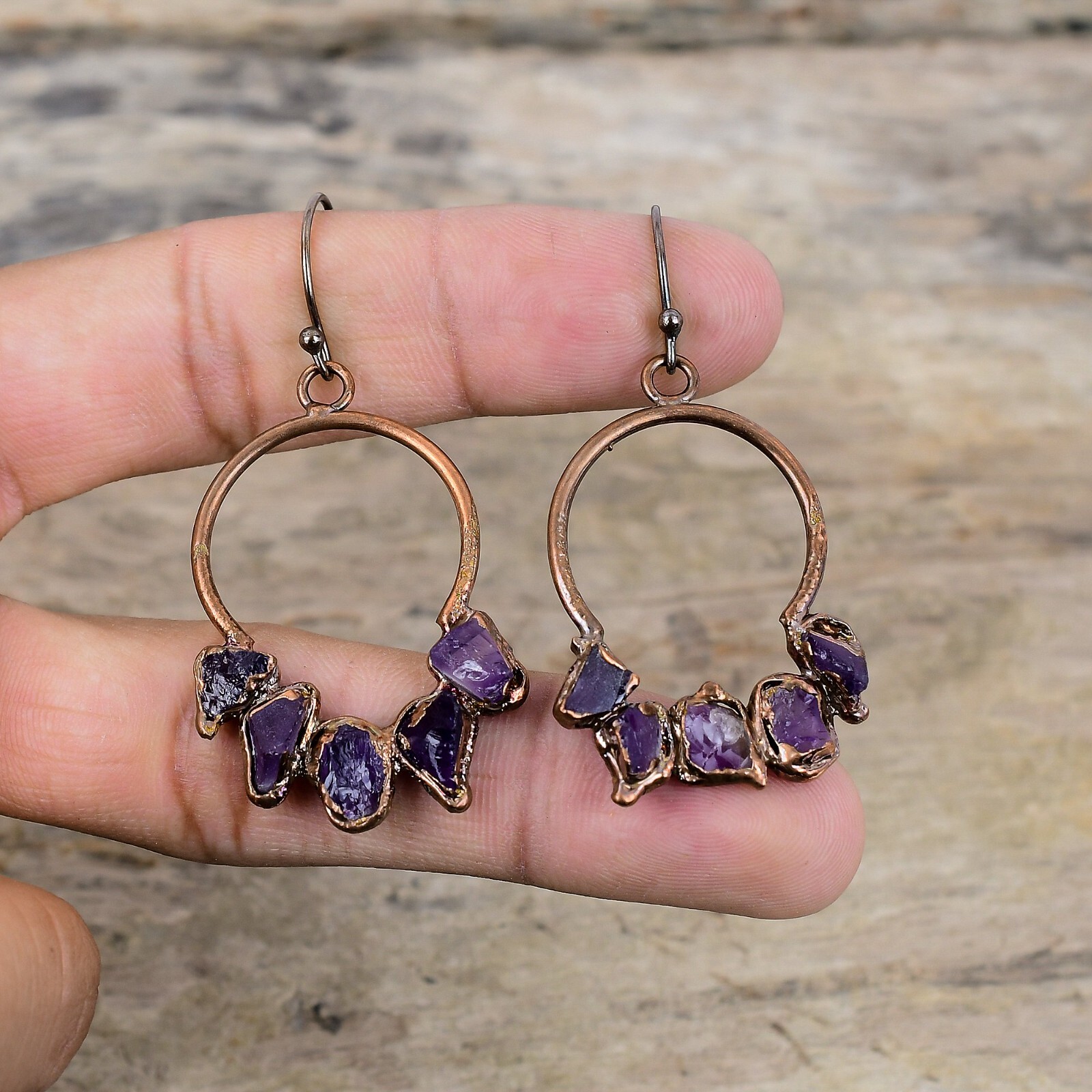 African Amethyst Rough Electroformed Earrings Handcrafted Copper Gift 2.36\