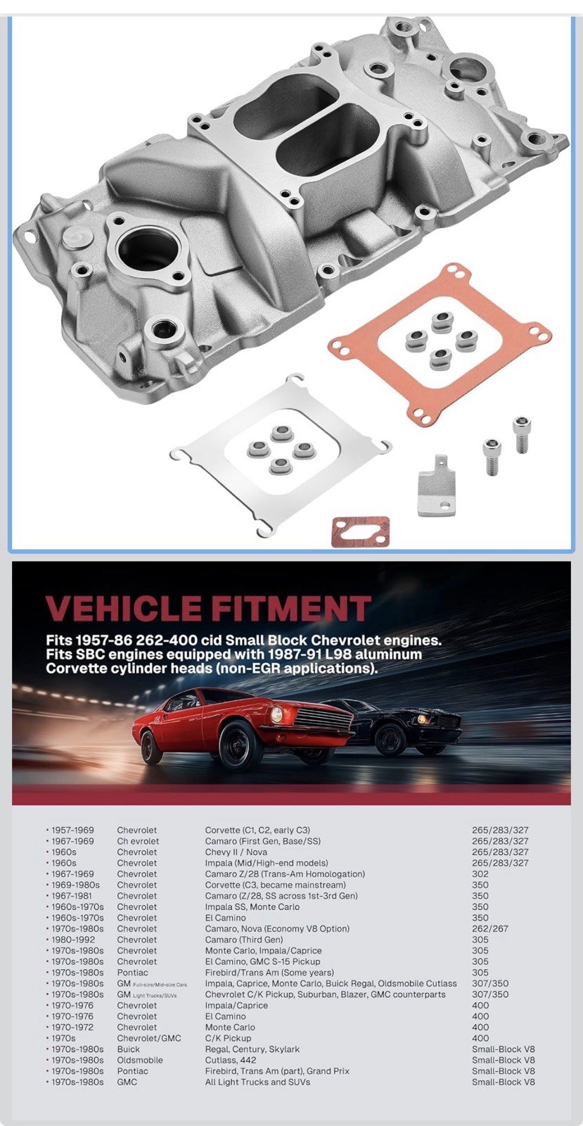 Aluminum Chevy Small Block Performance Intake Manifold Kit