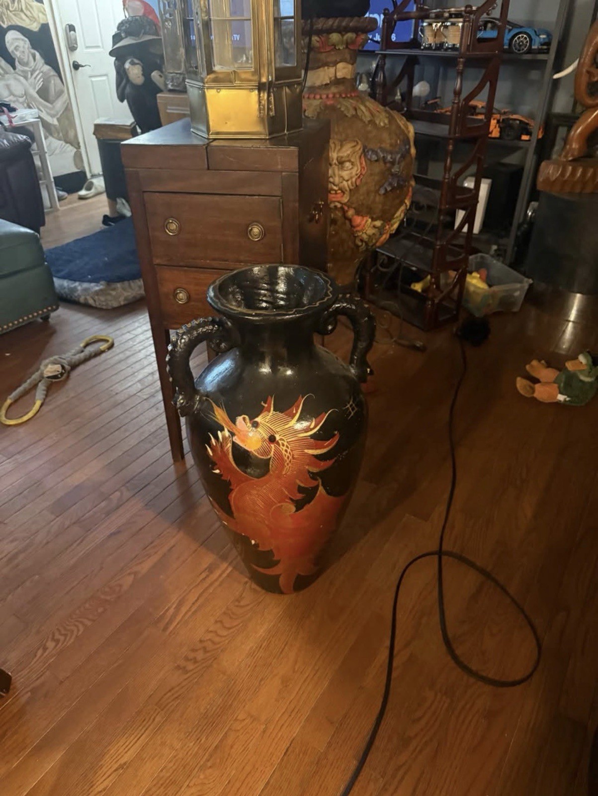 Vintage Terracotta Hand Painted Dragon & Floral Handled Floor Vase Jar Urn 30 Vintage Terracotta Hand Painted Dragon & Floral Handled Floor Vase Jar Urn 30