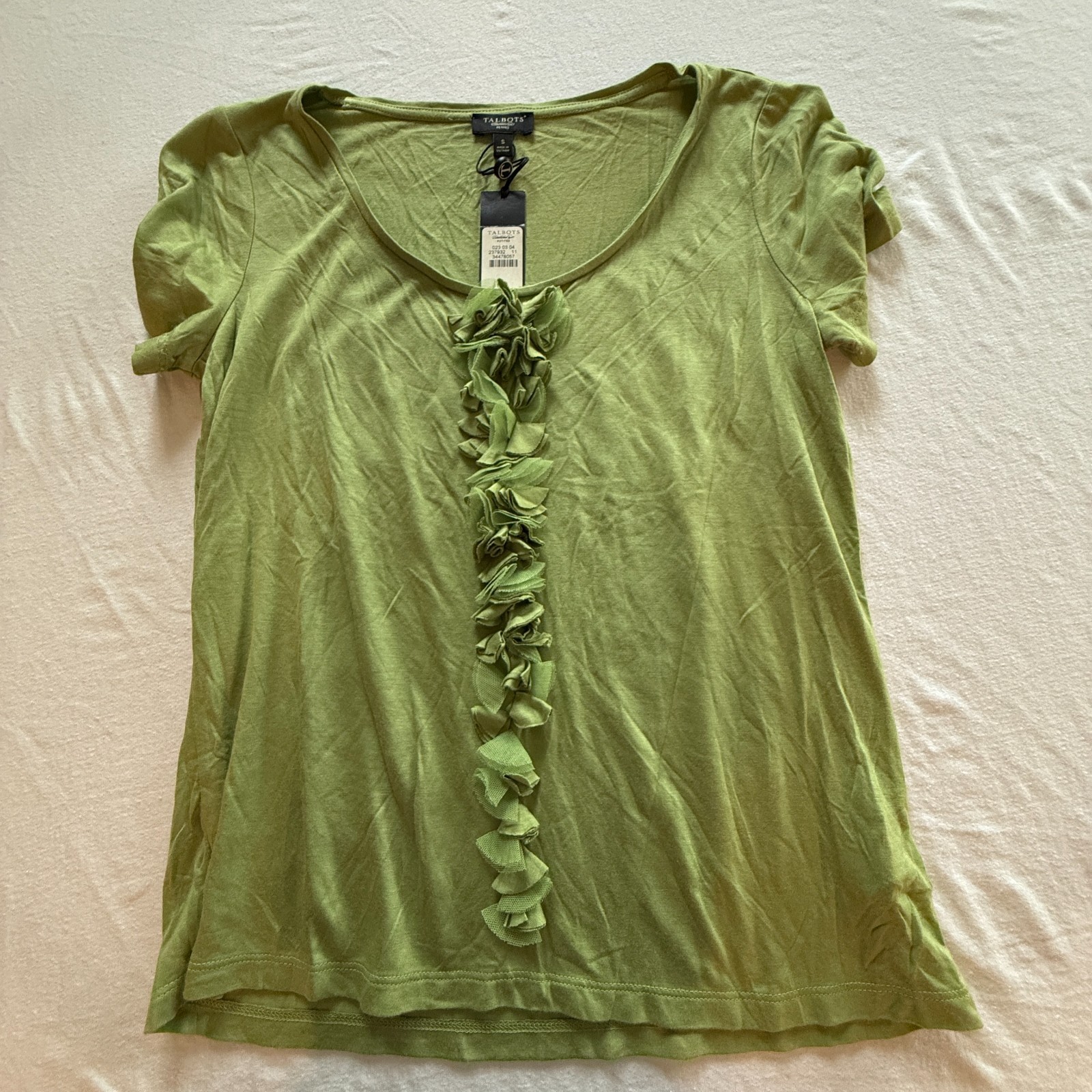 Talbots PETITES Exclusive Ruffled Front Light Canopy Green Womens SP NWT(A16-48)
