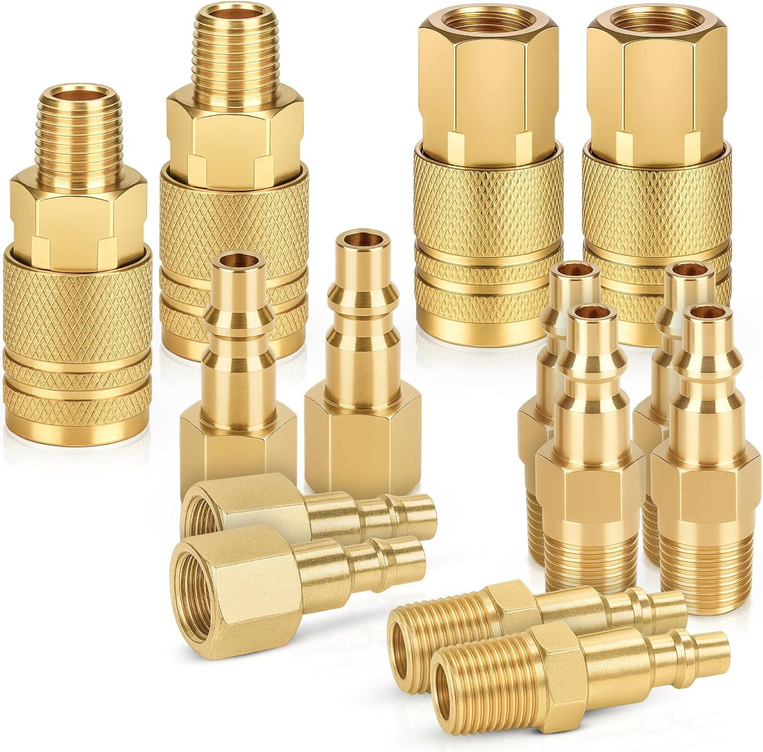 1/4 NPT Brass Air Compressor Coupler Kit 14 Pcs Quick Connect Air Hose Fittings 1/4 NPT Brass Air Compressor Coupler Kit 14 Pcs Quick Connect Air Hose Fittings