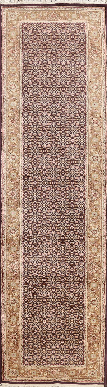 All-Over Oriental Runner Rug 3x10 Indian Hand-knotted Wool/ Silk for Hallway