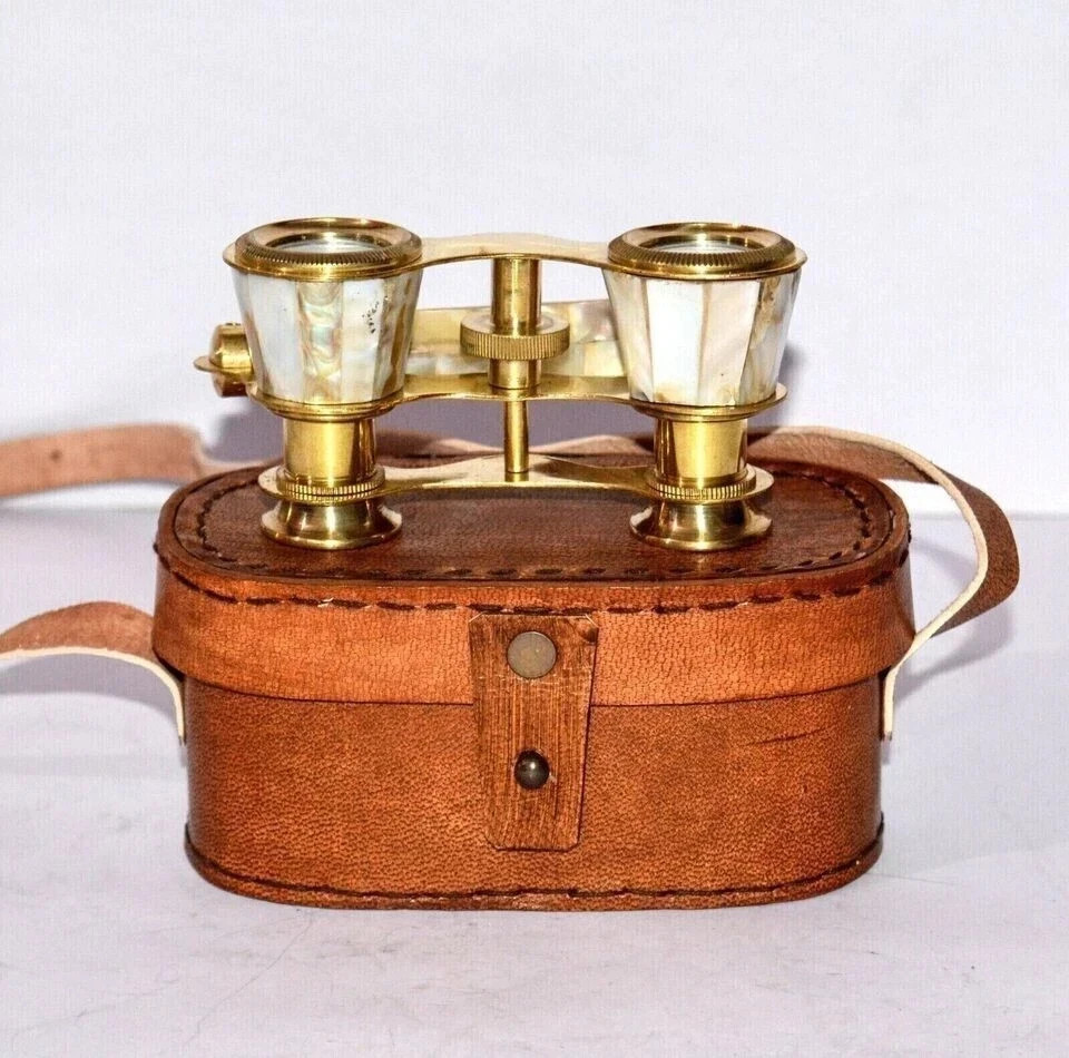 Vintage Brass Opera Glasses Mother of Pearl & Handle Brass Fittings France