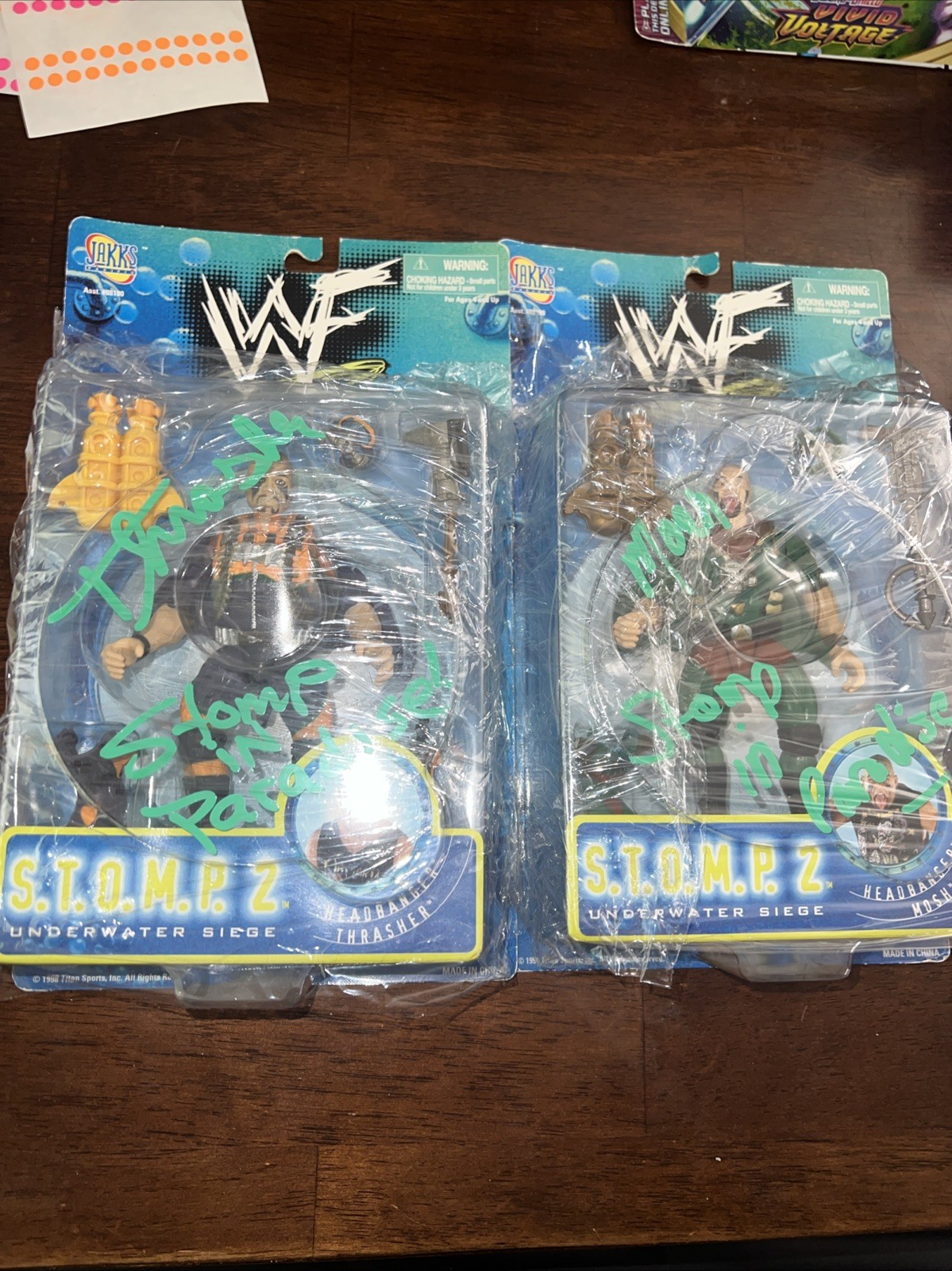 Signed Mosh & Thrasher The Headbangers WWF WWE BCA Jakks STOMP 2 1998 Figs