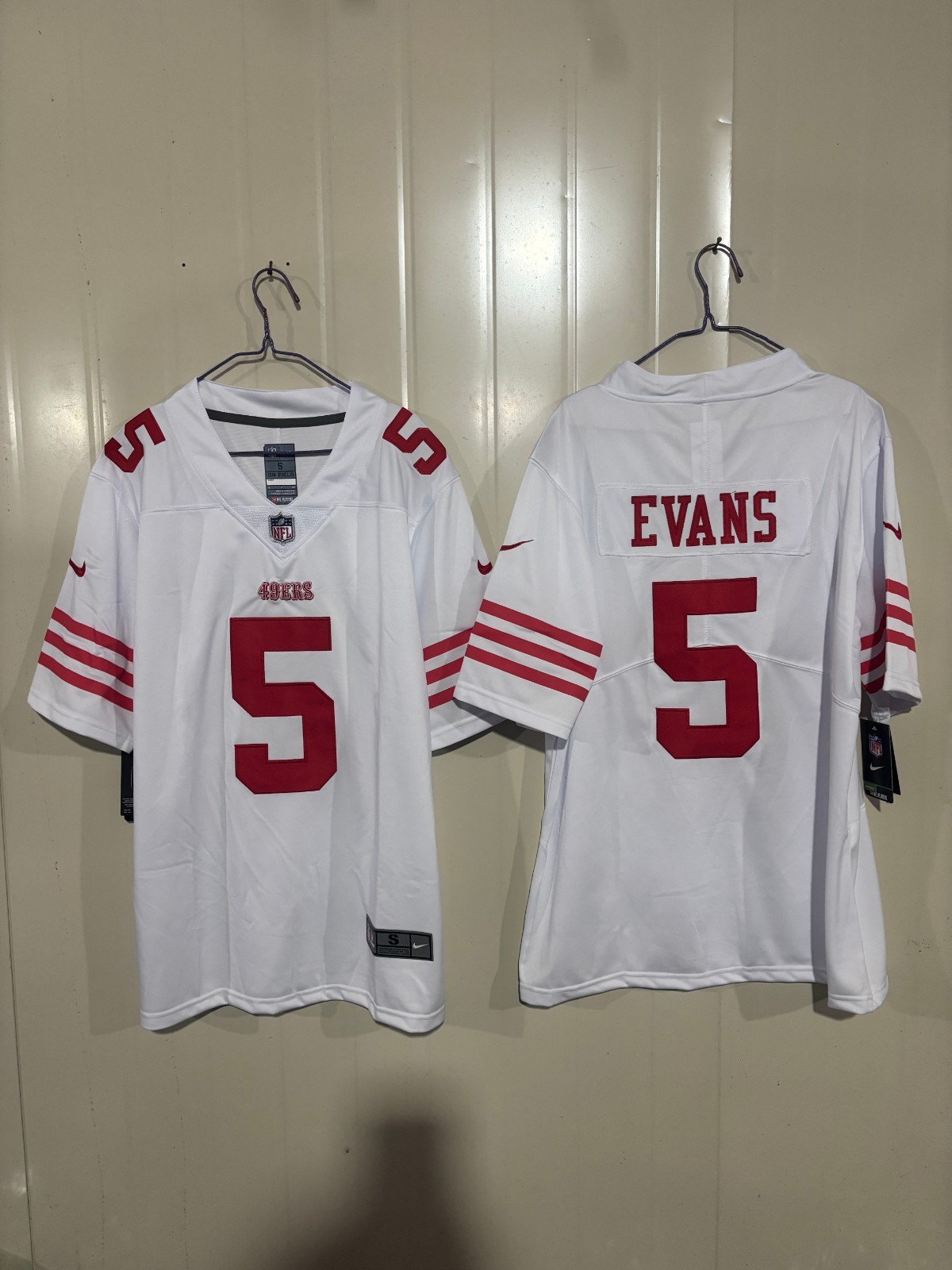 2026 Men's 49ers EVANS #5 FAITHFUL #49 Black/White/Red Stitched Jersey  S-3XL