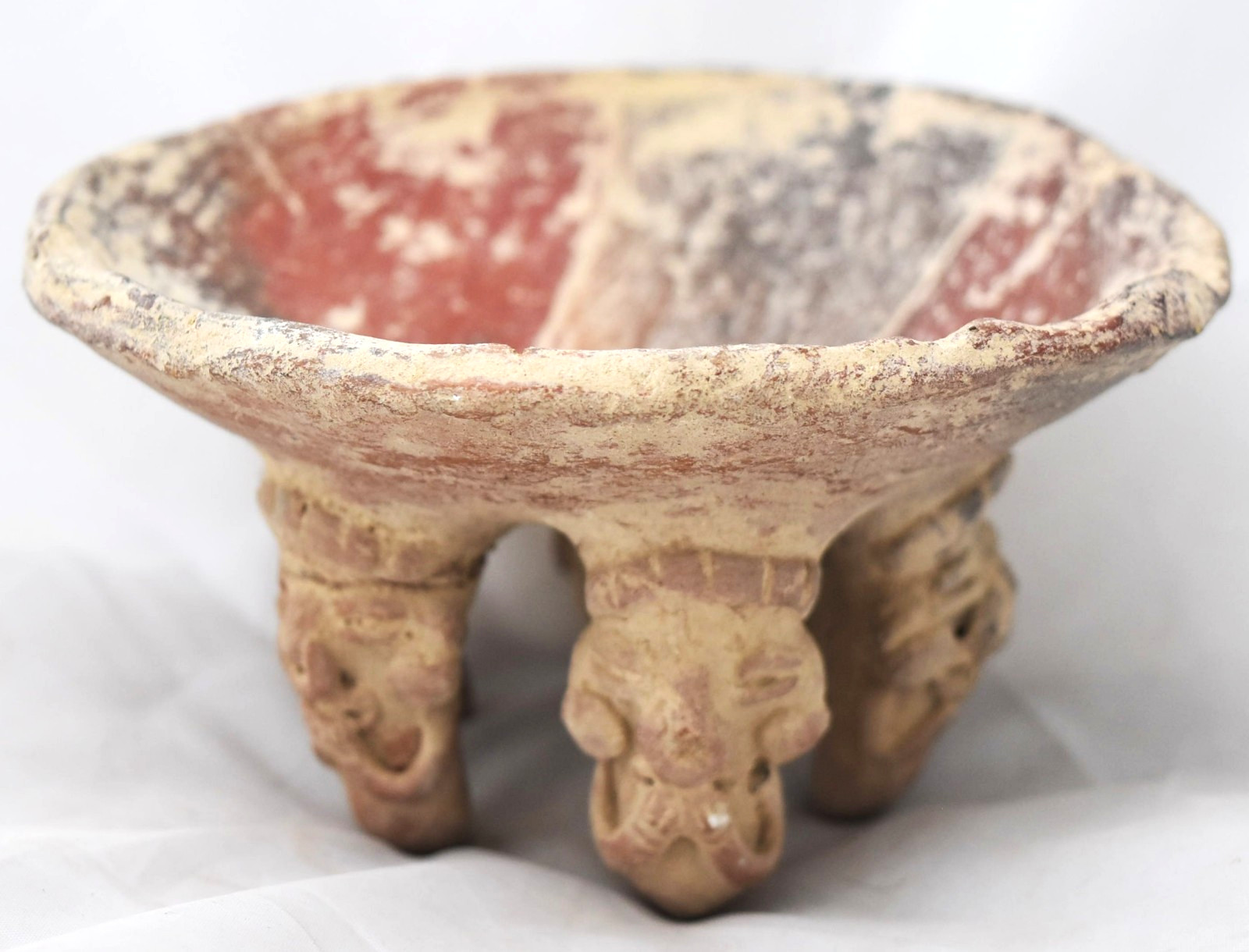 Ancient Pre Columbian Hand Sculpted/Painted Multi Legged Clay Bowl
