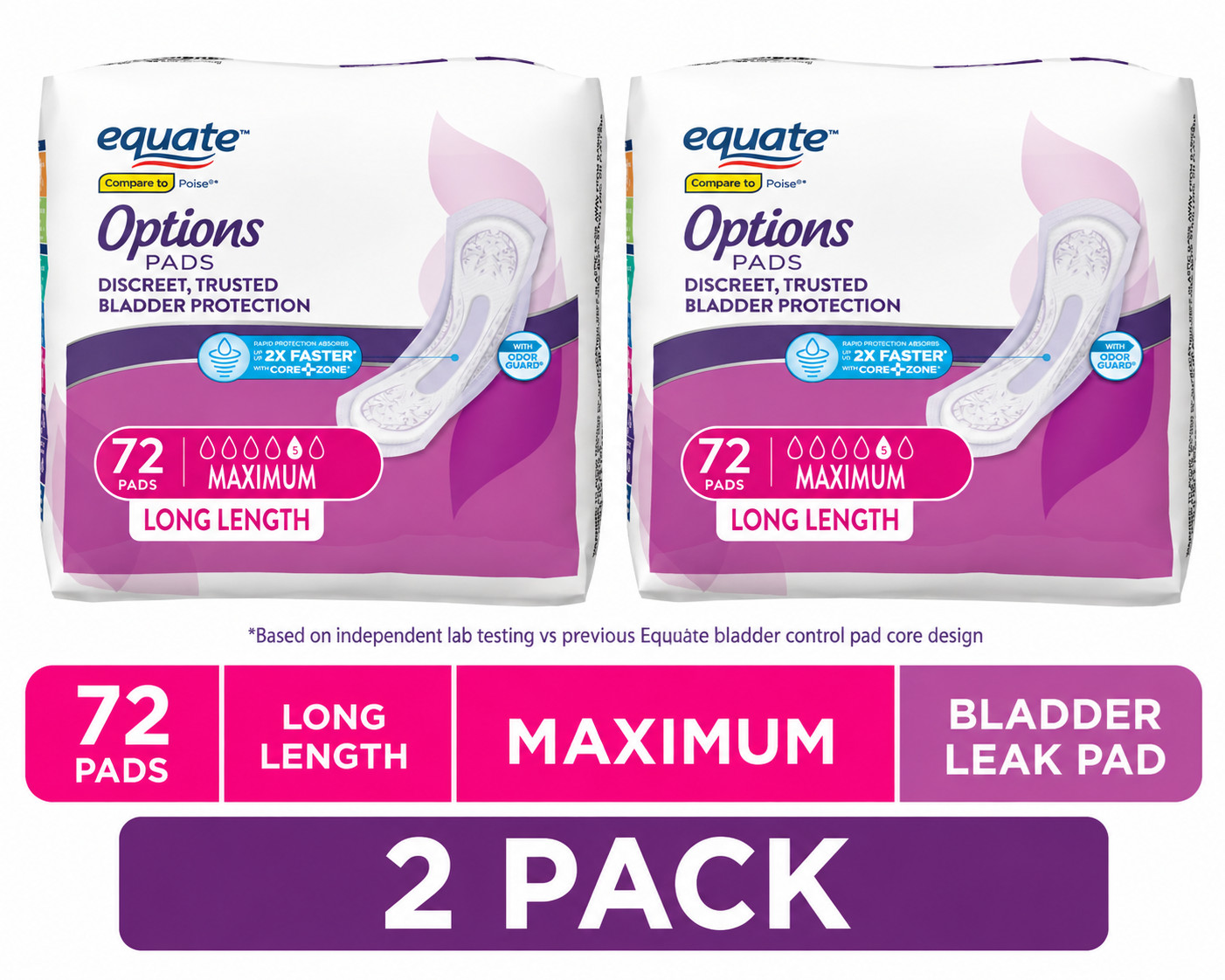 2x Women's Incontinence Pads, Maximum Absorbency, Long Length, Size 5, 72 Ct